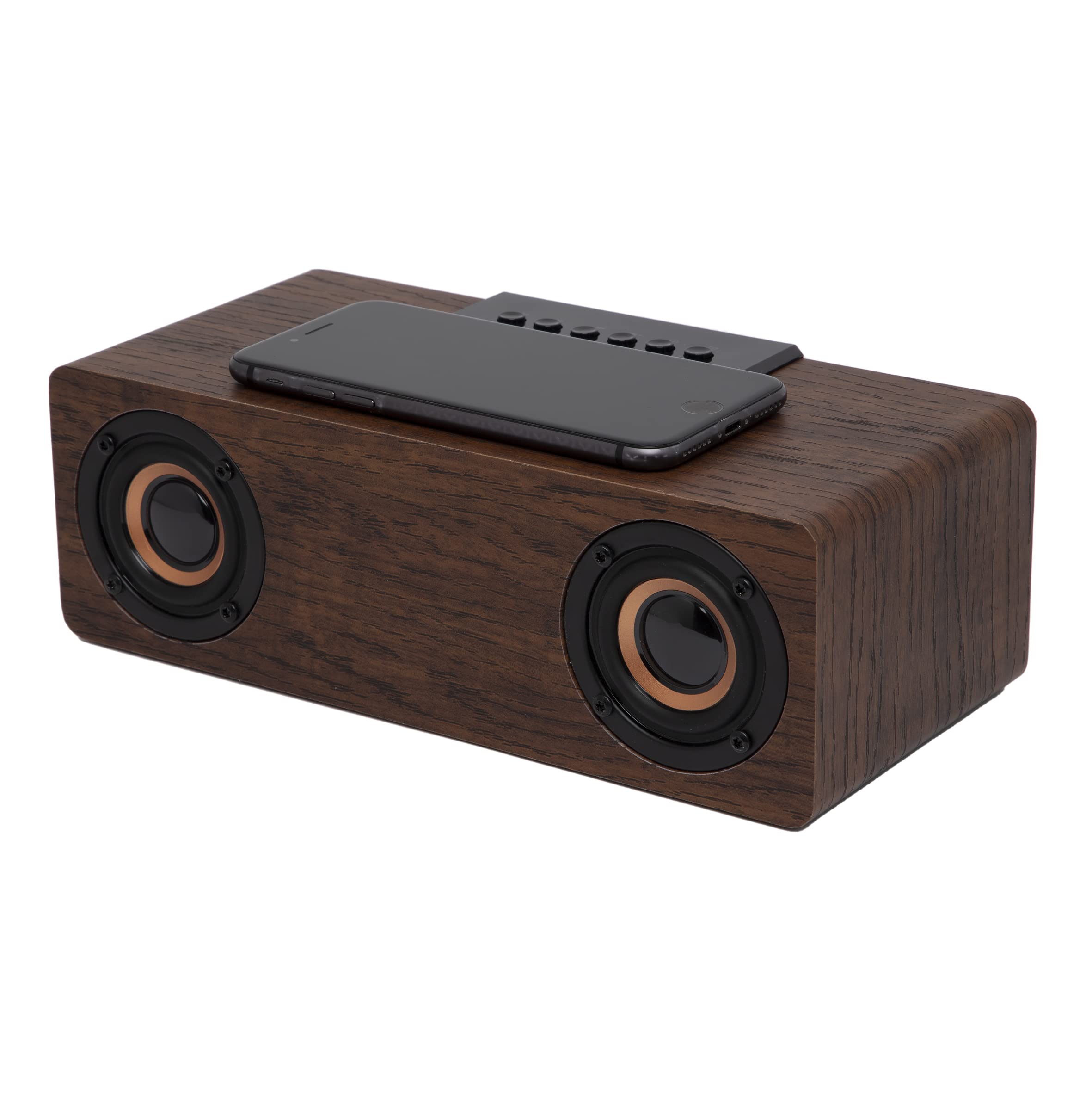 APM Enceinte Bluetooth Réveil Bois avec Radio FM, Chargement sans Fil Induction pour Smartphone,Port de Charge USB, Luminosité Réglable, Réveil Numérique Affichage LED, 425024