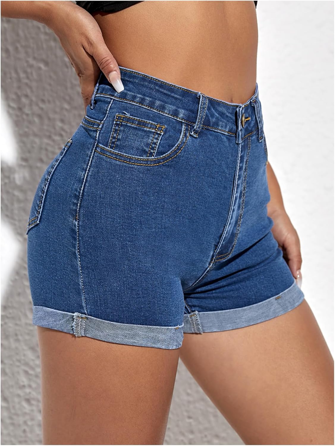 Floerns Women's High Waisted Skinny Denim Shorts Straight Leg Stretch Mini Jeans Shorts - Image 4