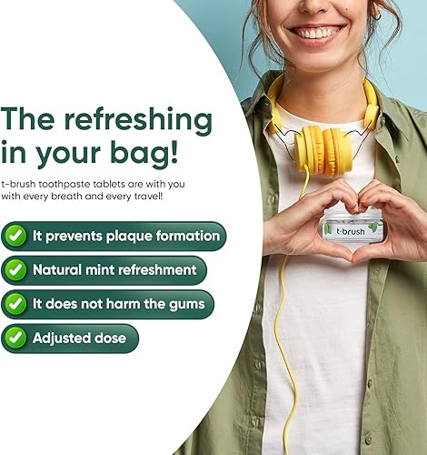 Miniatura 3 de T-brush Whitening - Tabletas de pasta de dientes de viaje, ingredientes naturales, sin SLS, sin gluten, sin crueldad, embalaje ecológico, vegano,