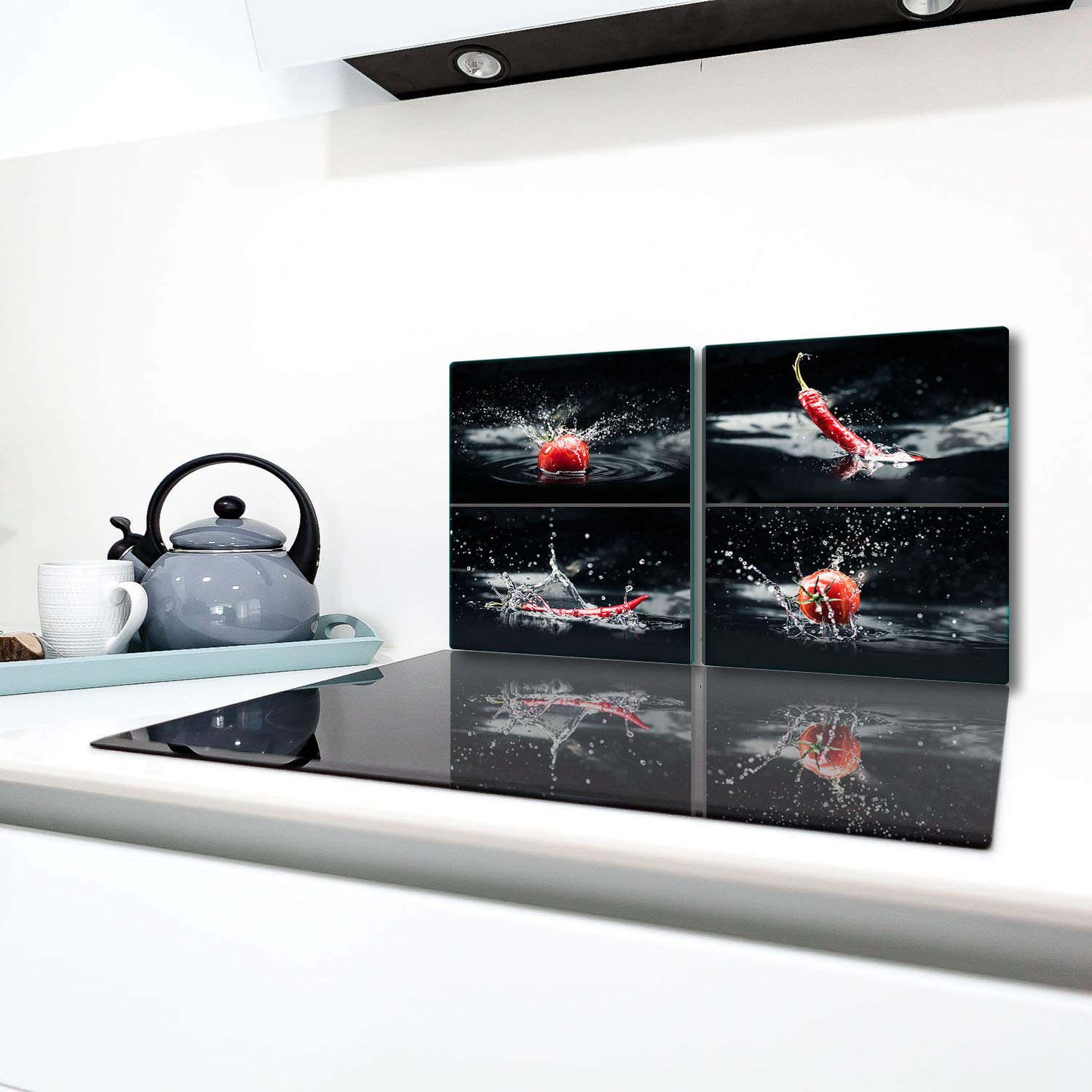 QTA Fornuisafdekplaten, 2 x 40 x 52 cm, afdekking voor keramische kookplaat, 80 x 52 cm, 2-delig, glazen spatbescherming, afdekplaat, glasplaat voor fornuis, keramische plaat, afdekking, snijplank, strand