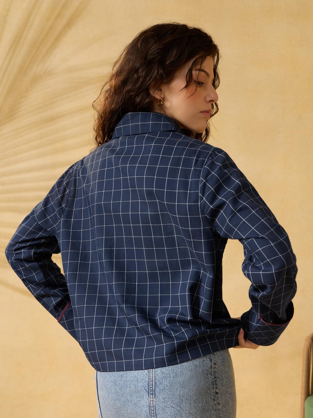 The Souled Store Camicia orientale: camicia da donna e ragazza, maniche lunghe, colletto scozzese, in cotone, vestibilità oversize, con bottoni a rana, casual, per tutti i giorni