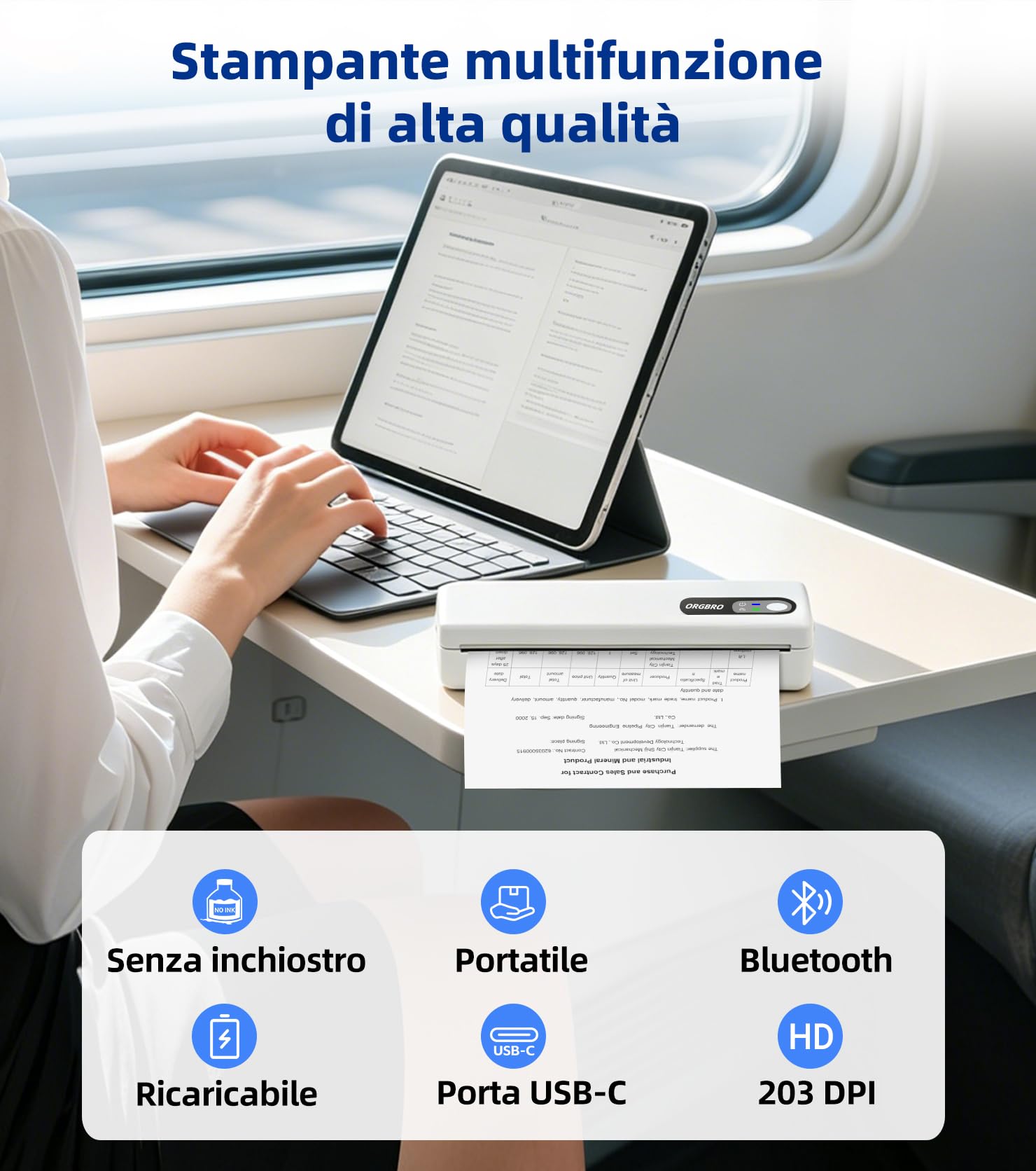 ORGBRO M1 Stampante Portatile A4 Termica Senza Inchiostro Bluetooth