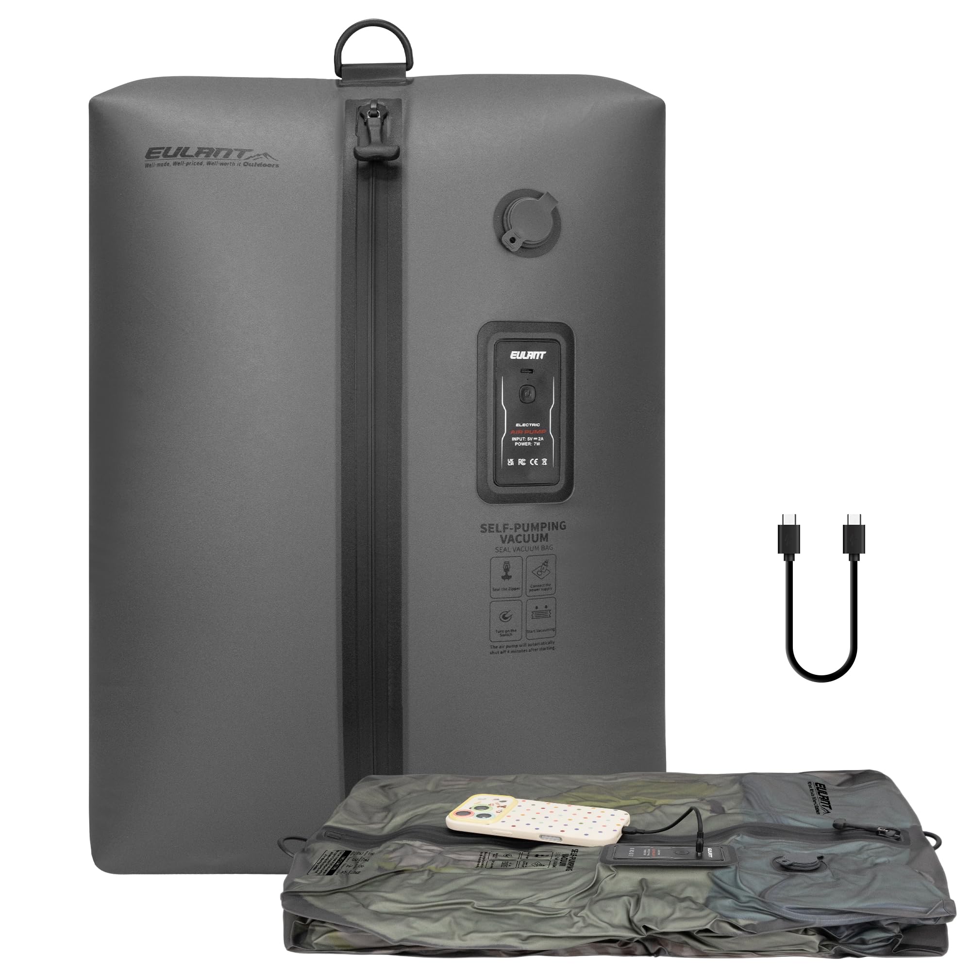 Sacs sous vide de voyage avec pompe intégrée, sacs de compression réutilisables IPX8, 1 pièce