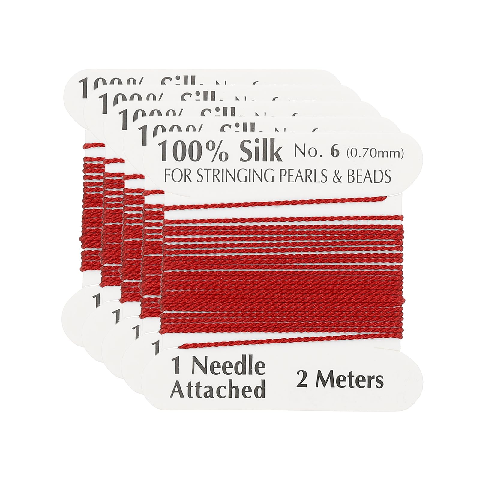 PATIKIL Silk Cord Thread, 5 Pcs Pure Silk Beading Thread Cord Size 0.7 mm with the Knotting Pearls Needle Attached, Red