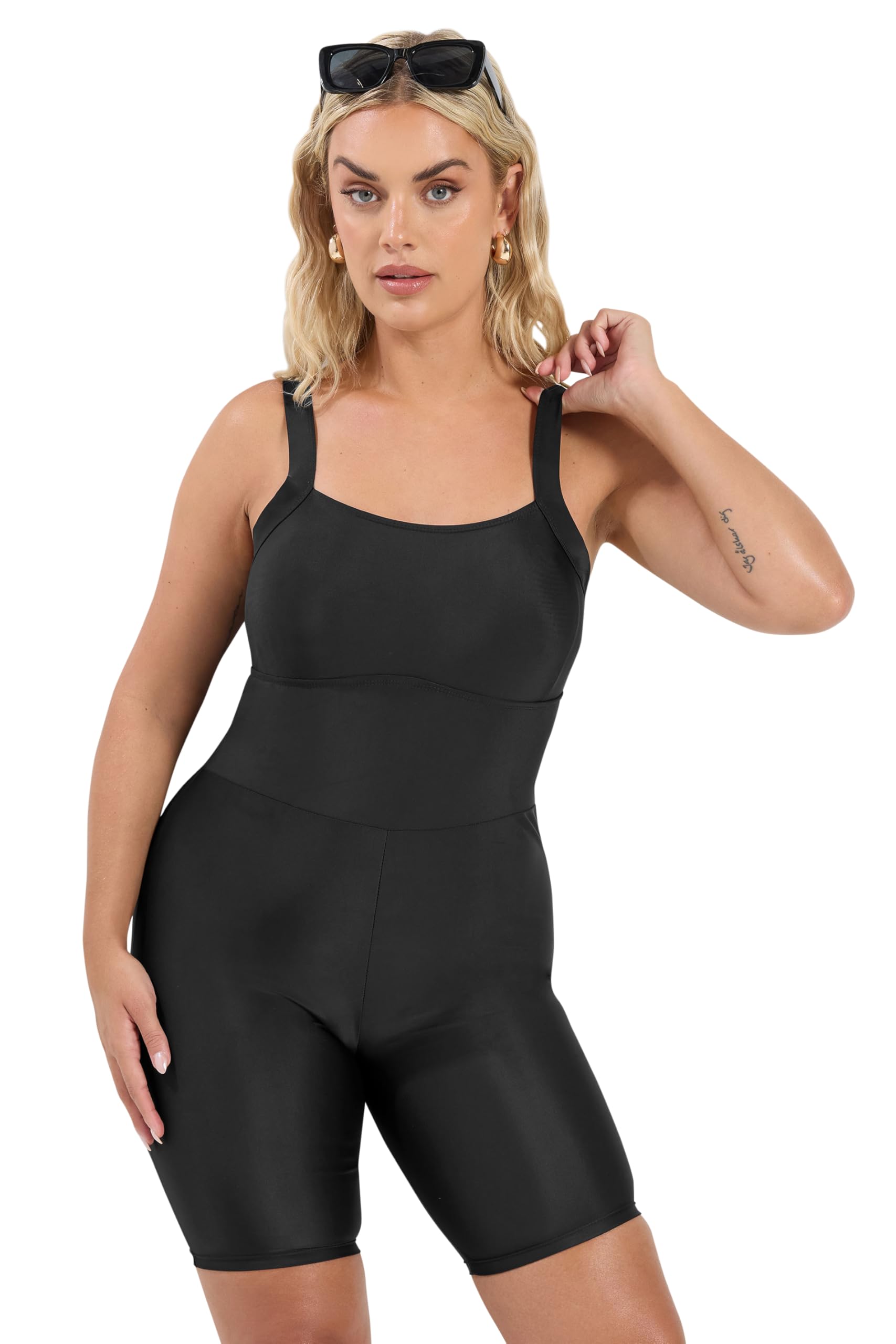 Yours Women's Black Tummy Control Swim Unitard In | Size: 26