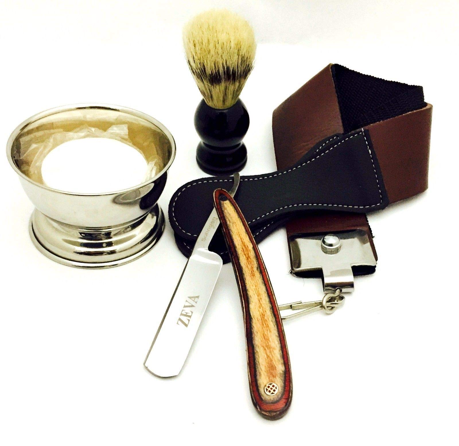 5 PC WOODEN STRAIGHT RAZOR SHAVING GIFT SET FOR CHRISTMAS WITH TRAVELING BAG