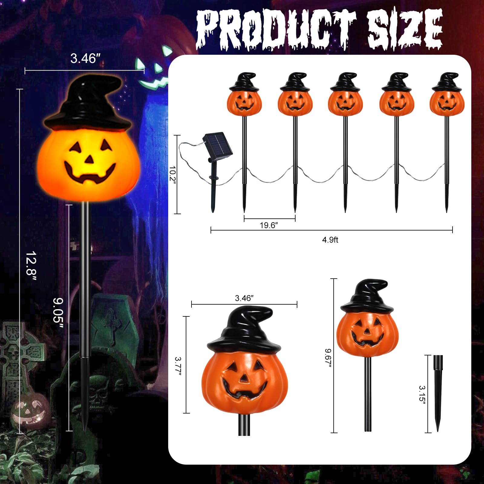 Lot de 10 lampes solaires en forme de citrouille pour Halloween, décorations d'Halloween pour extérieur jardin et cour (citrouille chapeau)