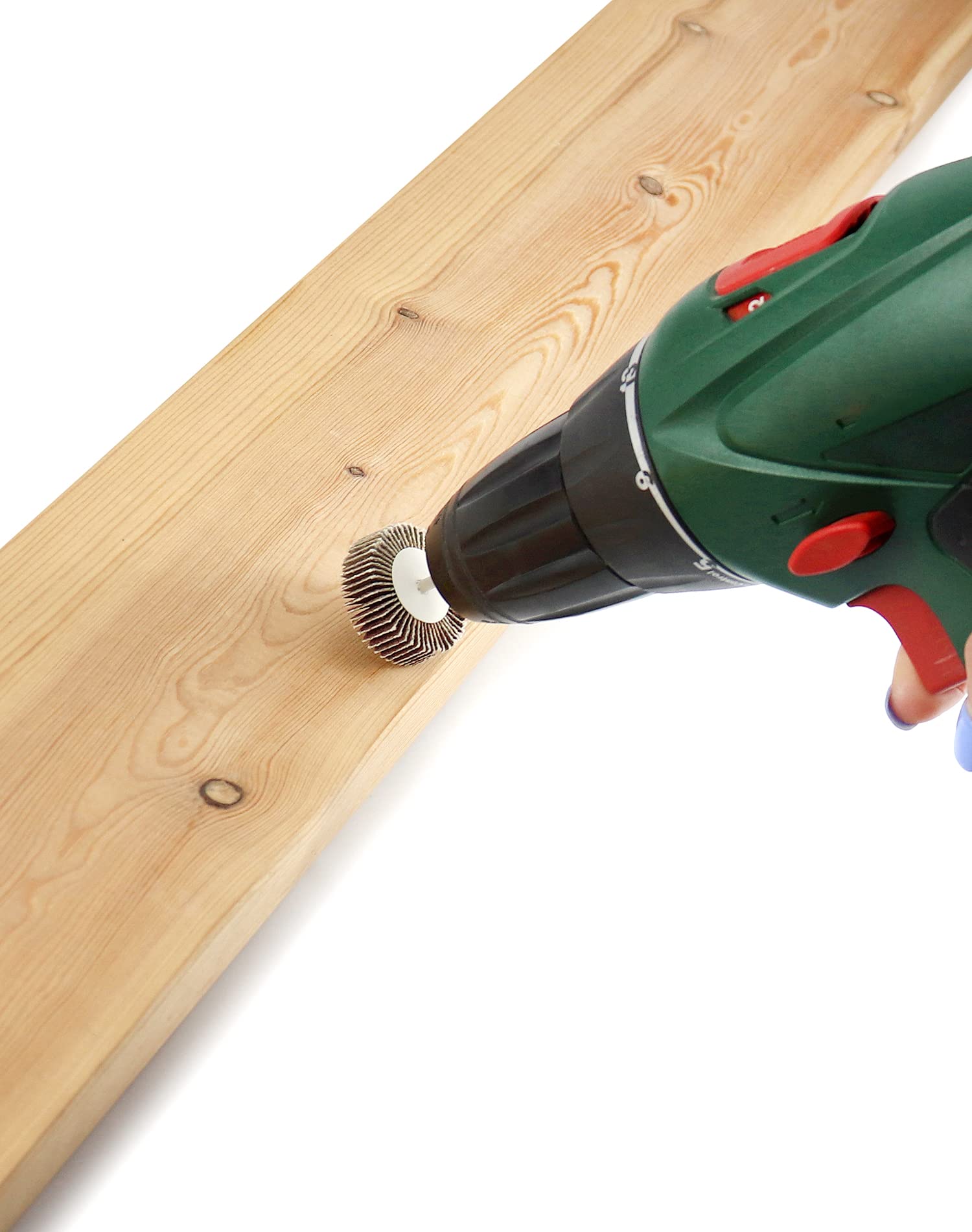QWORK® 30 piezas rueda de lija, cepillo abrasivo laminado, 32 x 10 x 3 mm, grano 80 para herramientas rotativas