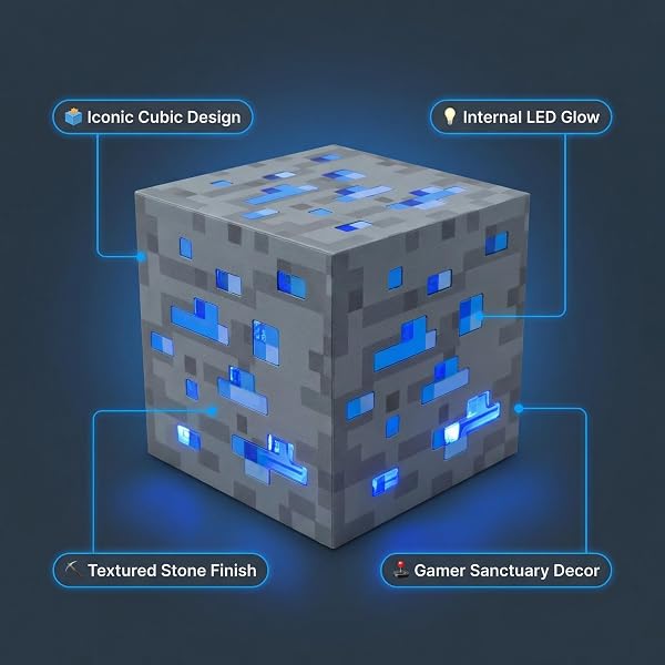 PixelLumens Lampada LED Cubo Diamante Miner - Luce Notturna Rossa per Gamer- Design Energia a Blocchi per Cameretta e Postazione Gaming - Idea Regalo Appassionati Videogiochi(DIAMOND) - 3