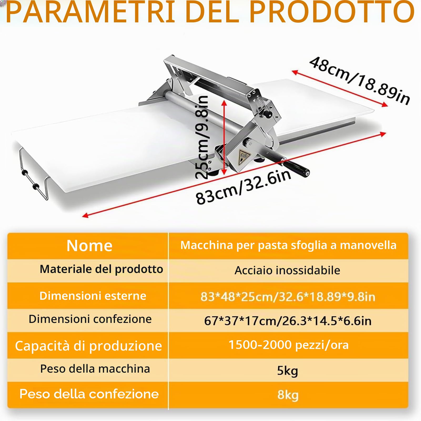 Sfogliatrice manuale compatta, Macchina per Pizza in Acciaio Inox, Sfogliatrice Pasticceria Cornetti, Stendipasta da Tavolo, Spessore Regolabile, per Preparare Pasta Sfoglia per Pasticceria (A, Rs101)