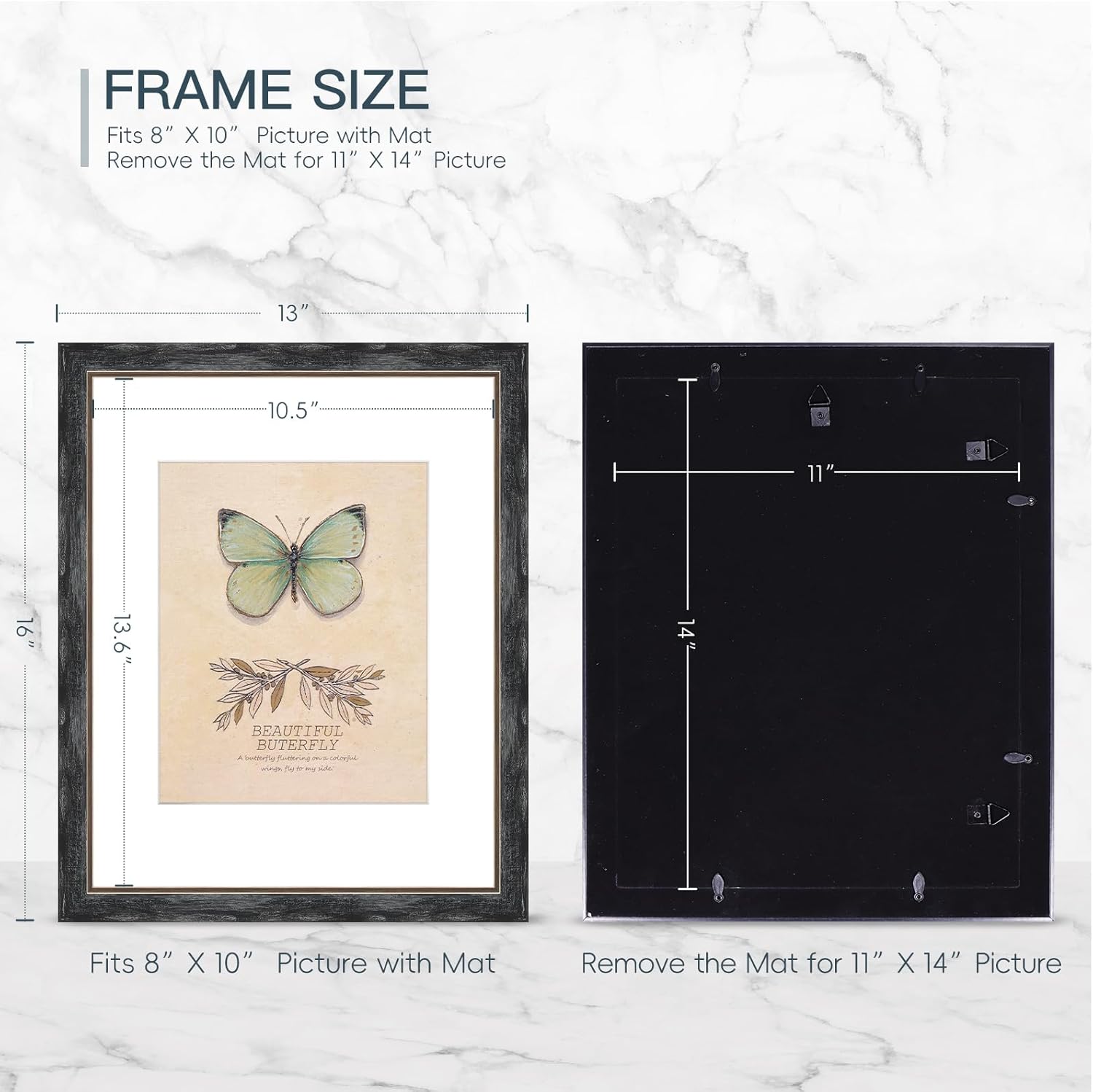 XUANLUO 1 pcs 11x14 Picture Frame with Grey Color,Rustic Retro Photo Frame with HD Plastic Cover for Wall Mount,Display Family Friends Wedding Gift - Image 4