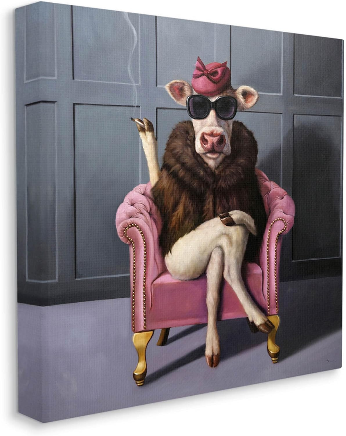 Stupell Industries 'Trendy Pink Glam Cow', Canvas Art, 24 x 24 Inches, Easy to Hang and Sturdy, Made in USA, by Lucia Heffernan