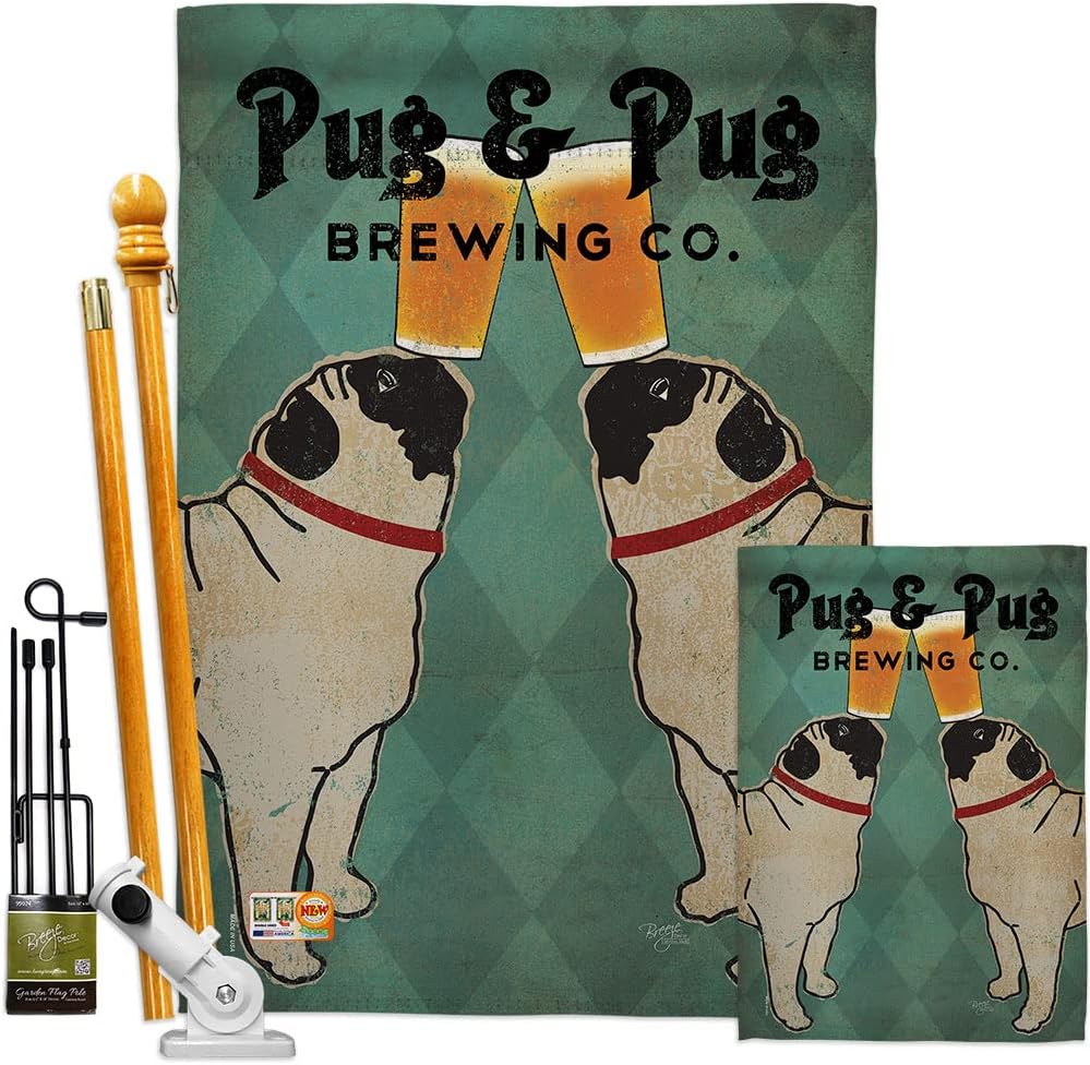 Breeze Decor H110111 Pug Brewing Nature Pets Decorative Vertical House Flag, 28" x 40", Multi-Color