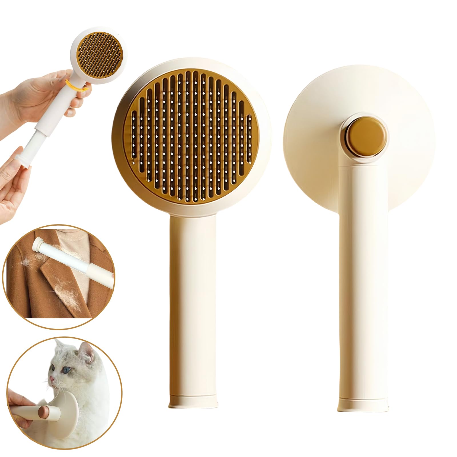 BoBow Self-Cleaning Slicker Brush with Release Button - Skin-friendly Deshedding Grooming Sticky Hair All-in-one Grooming Brush for Long or Short-Haired Pets