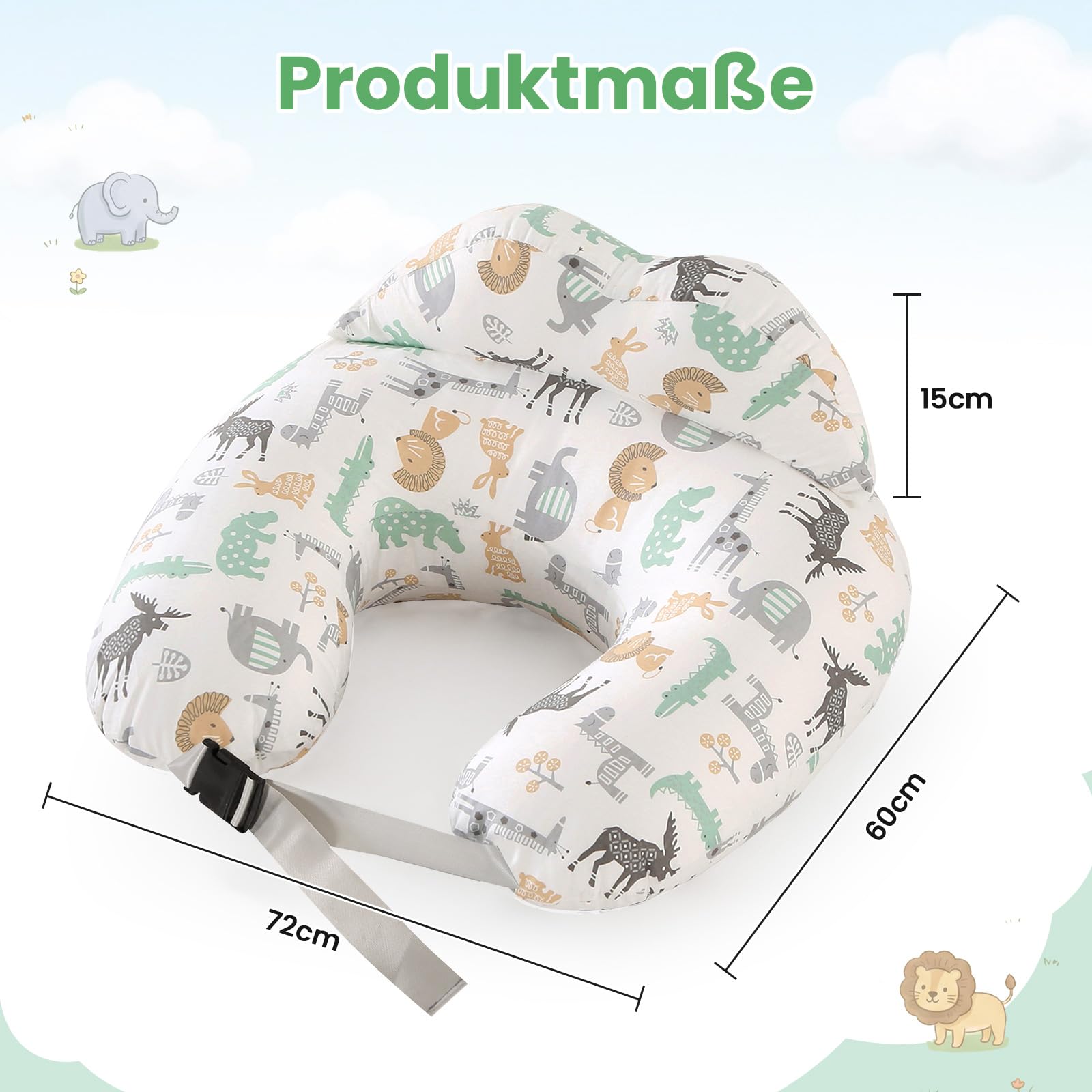 SHANNA Stillkissen XXL, Flaschenfütterung Still Kissen, Multifunktionales Nursing Breastfeeding Pillow mit Waschbarem Bezug aus 100% Baumwolle, Verstellbare Taillengurtunterstützung(Waldtiere)