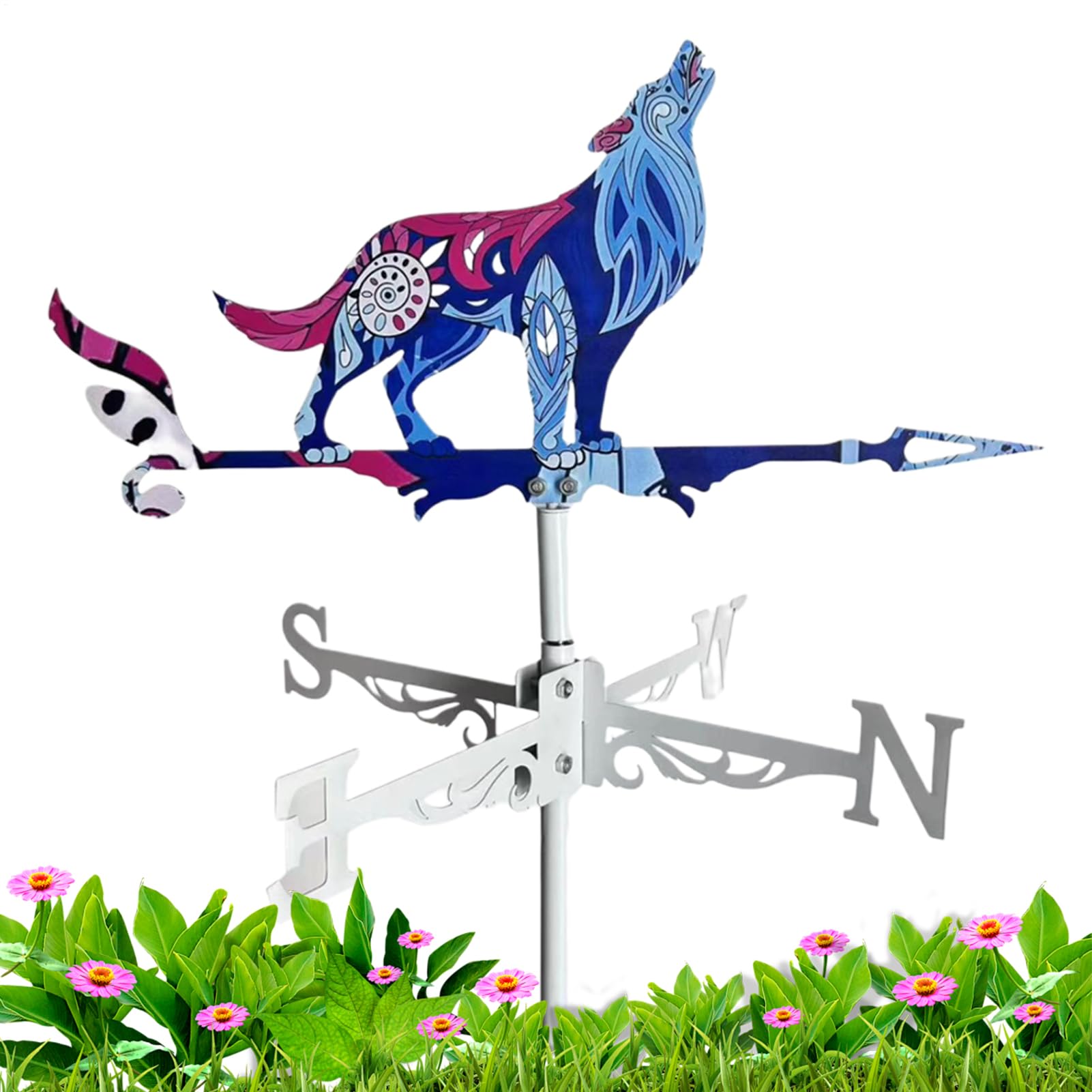 Girouette coq et loup métal résistant vent pour toit et cour