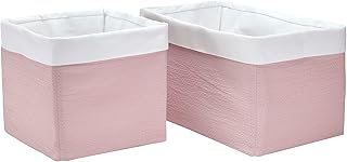 KraftKids Cestas de tela en doble crepé, color rosa, cesta de almacenamiento para habitación de los niños, caja de almacenamiento para el baño, tamaño 20 x 33 x 20 cm