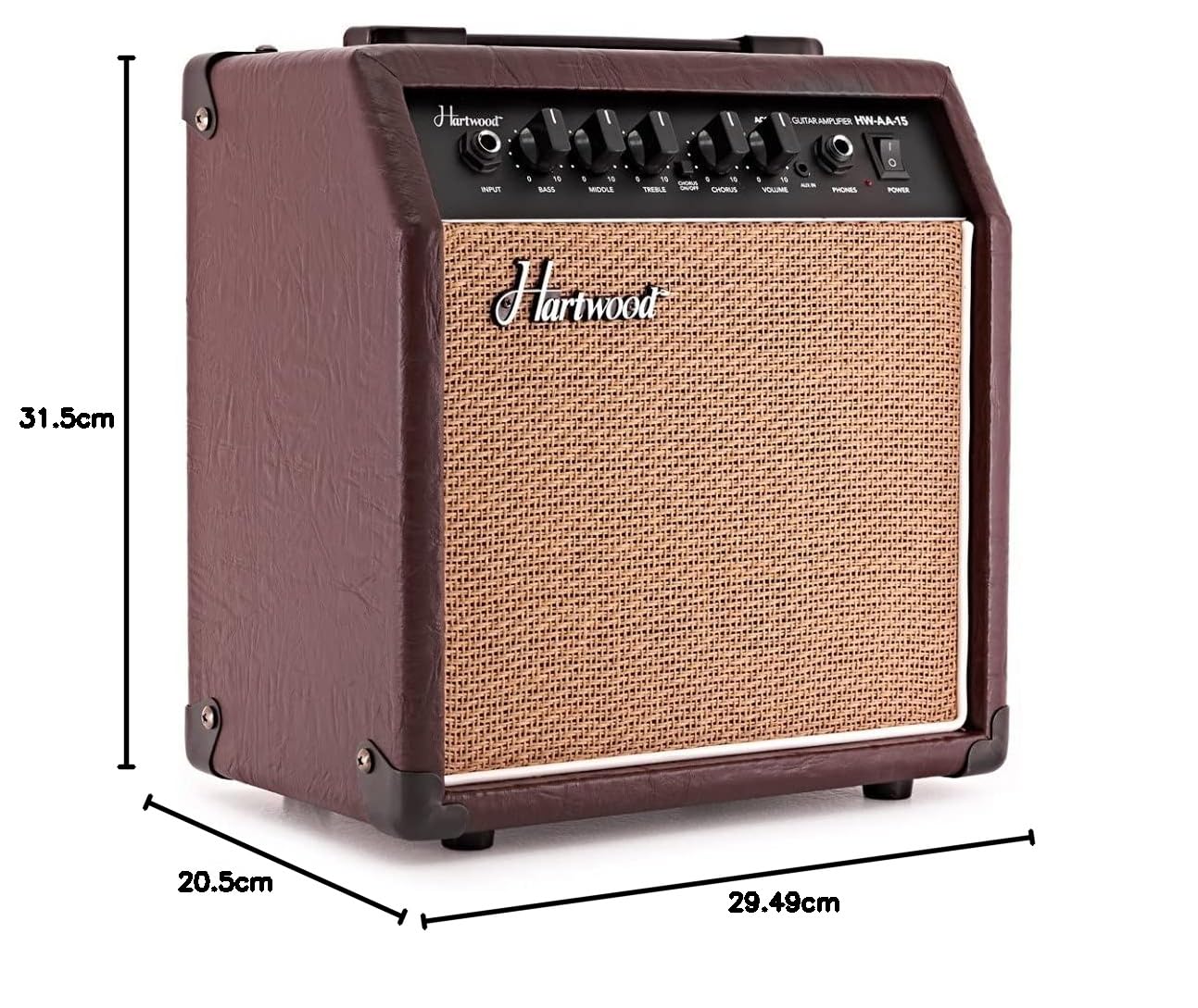 Amplificateur de Guitare Acoustique Hartwood 15 W avec Chorus et égaliseur 3 Bandes | Amplification claire et naturelle, EQ 3 bandes avec contrôle de chorus, sortie casque pour une pratique silencieuse