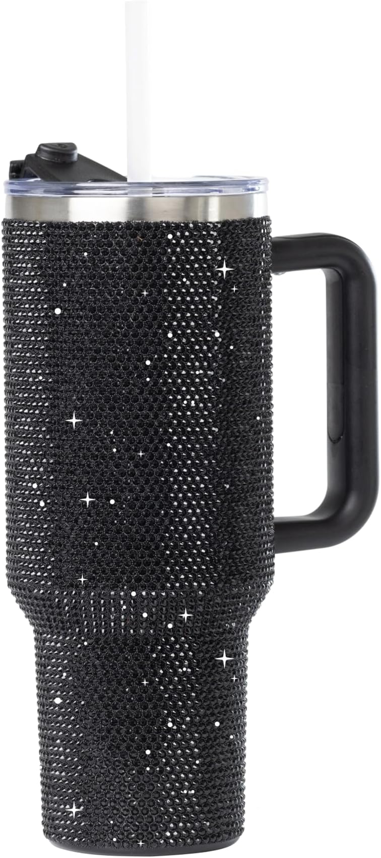 Grenada 40oz Rhinestone-Encrusted Insulated Tumbler - Premium Bling Stainless Steel Water Bottle with Handle, Double Wall Vacuum Technology, Includes Leakproof Lid and Straw