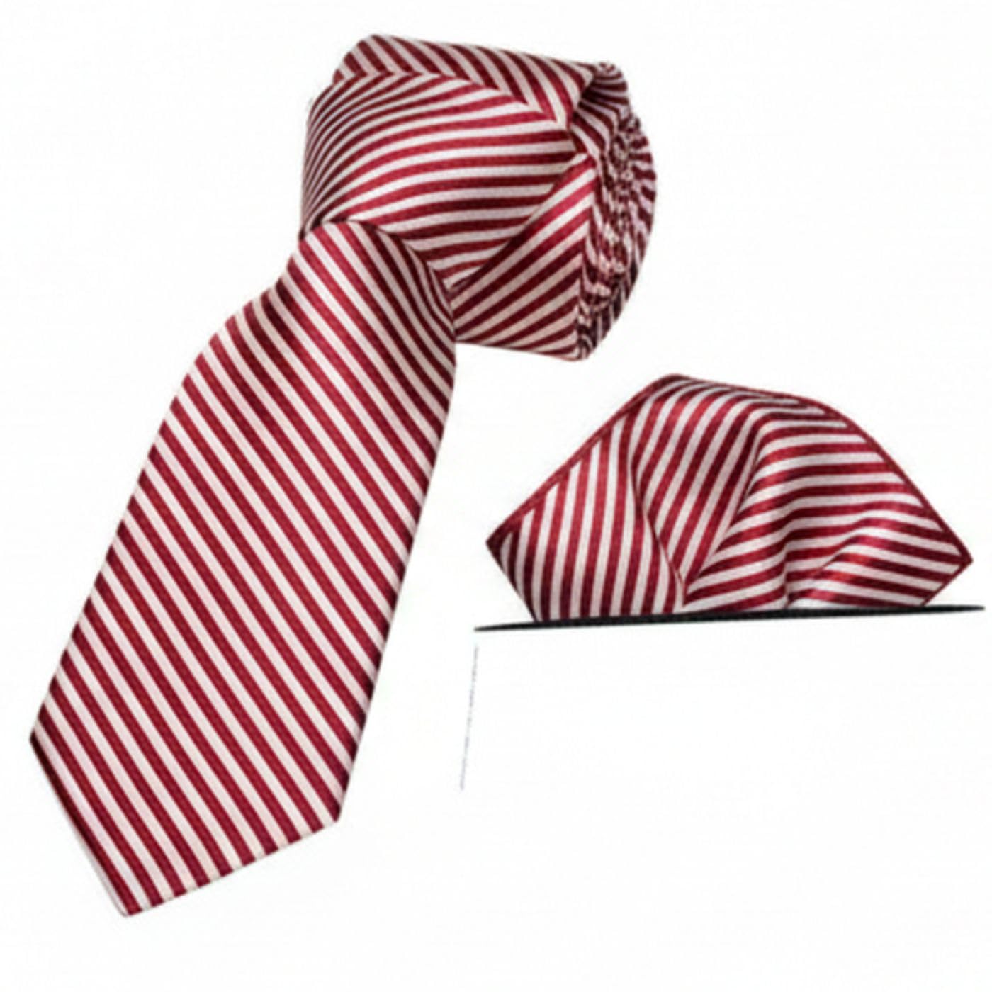 calixto Stripes Design, Poly Cotton Smooth Fabric, Thin Maroon White Stripes Neck Tie-picture-24