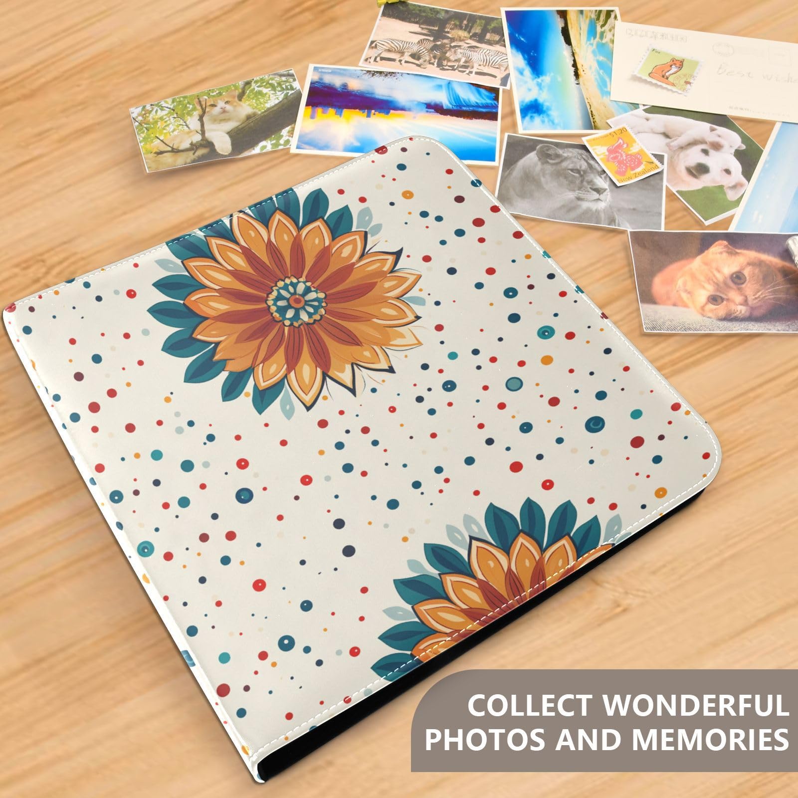 Álbum de fotos para fotos de todos los tamaños, diseño de mandala bohemio, páginas autoadhesivas de 4 x 6, 5 x 7, 6 x 8 pulgadas