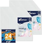 Canvas Panels 4x4 Inch 24-Pack, 10 oz Primed 100% Cotton White Blank Small Canvases for Painting, Square Flat Canvas Board for Oil Acrylics Watercolor & Tempera Paints