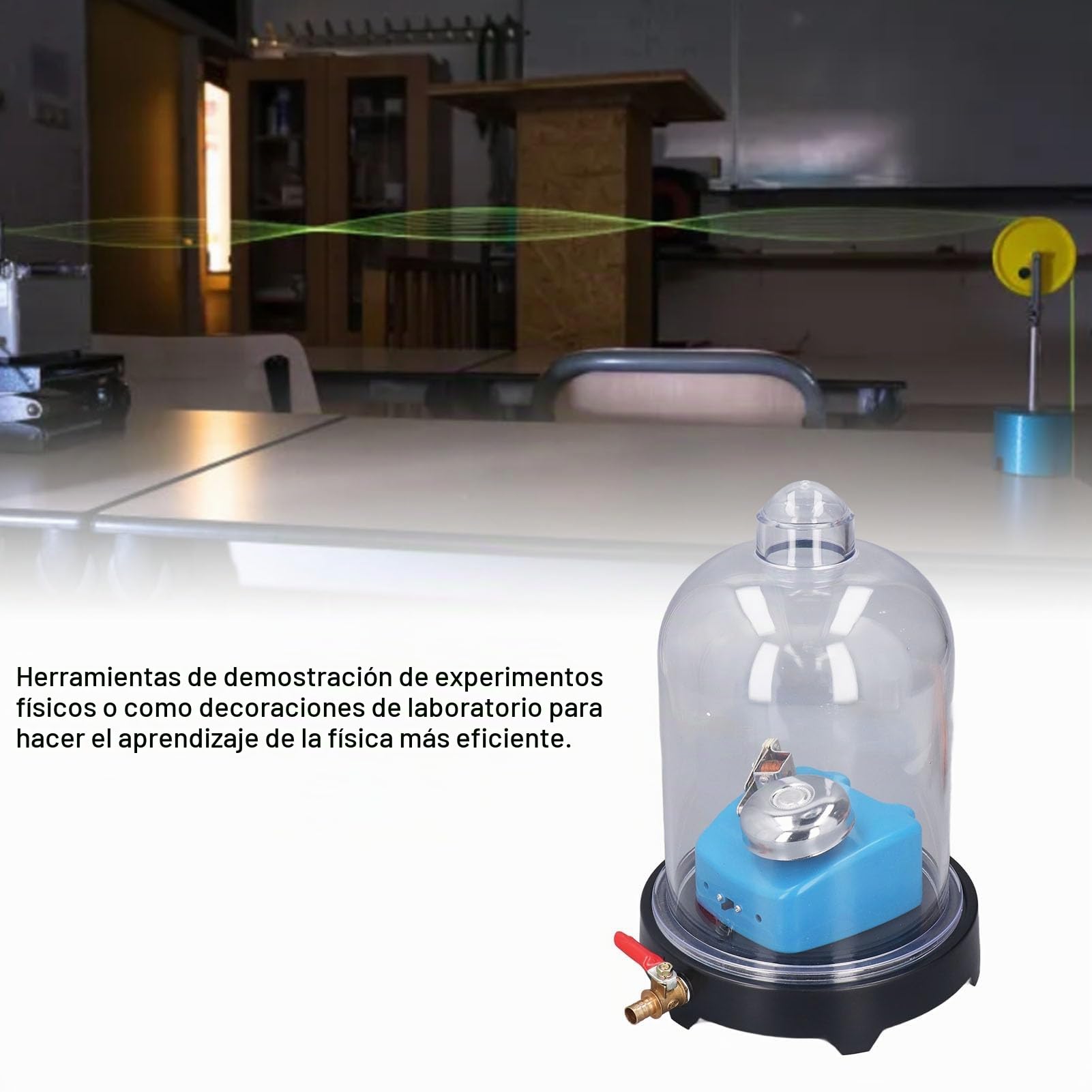 Frasco de Campana de Vacío con Base, Cámara de Vacío con Bomba, Frasco de Plástico de Laboratorio Física del Sonido Herramienta Experimental Científica para Experimento