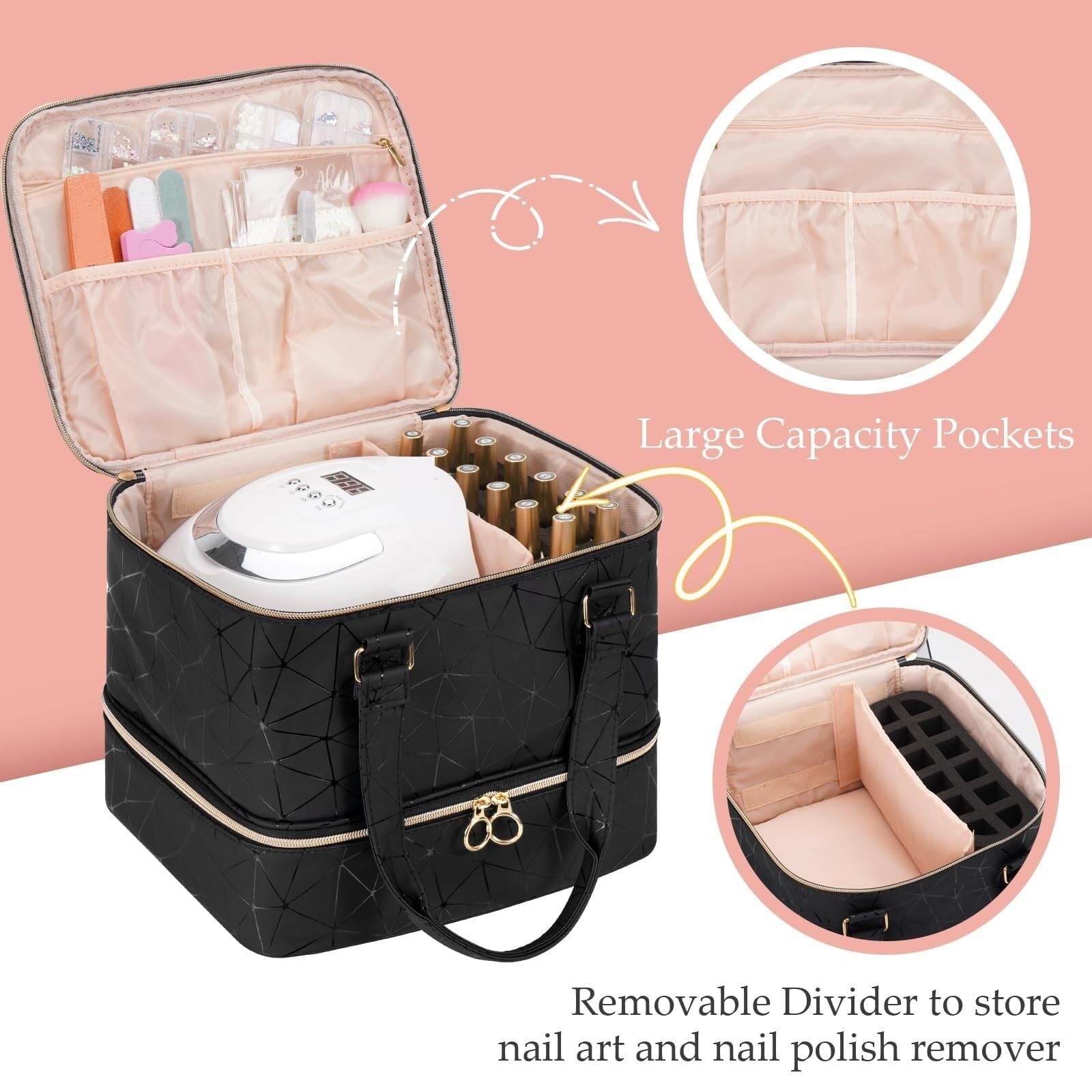 Organizzatore Smalto per Unghie Borsa Multifunzionale for La Conservazione dello Smalto, Scatola Portatile for Oli Essenziali Toletta Trucco(Pink)