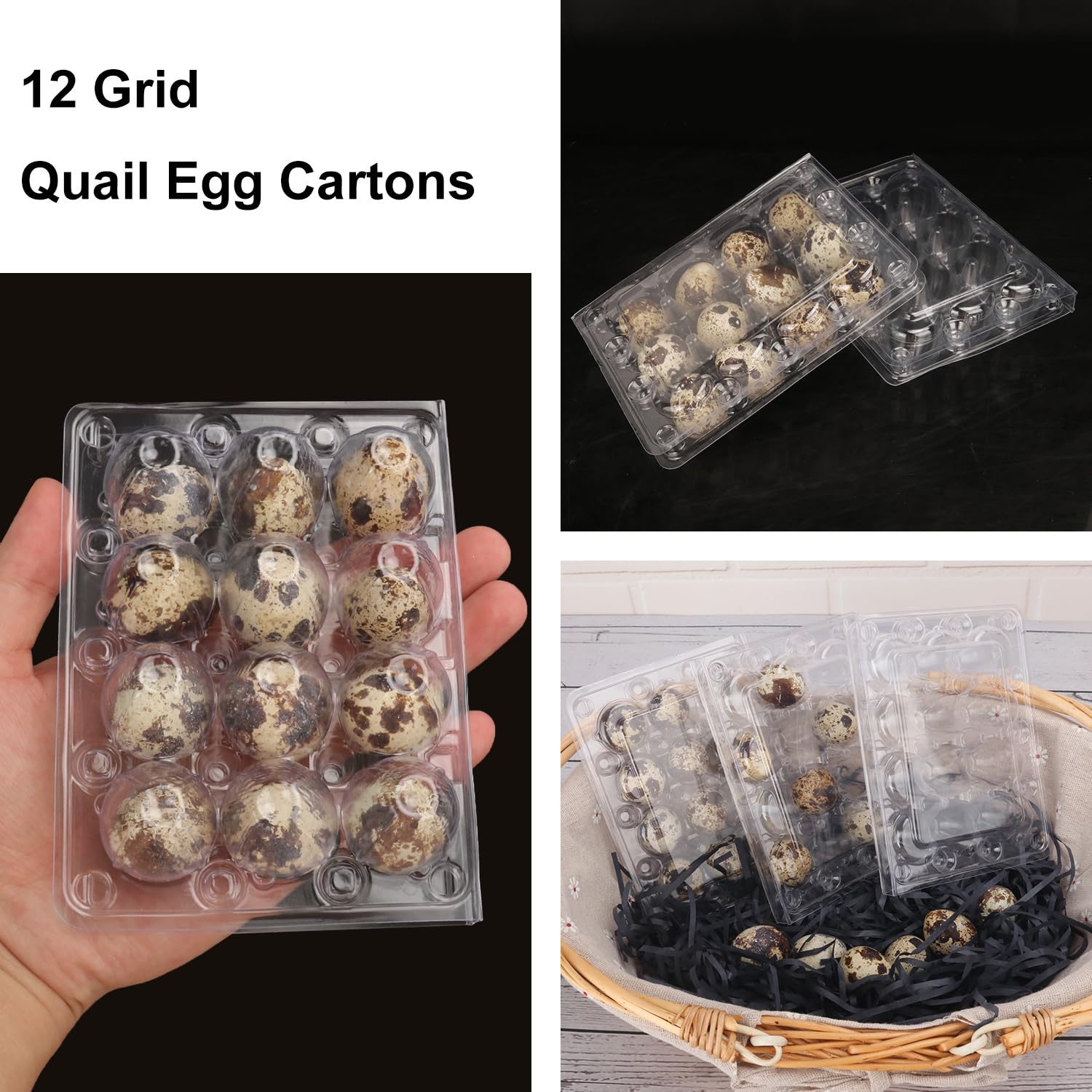 Paquete de 200 cajas de huevos de codorniz, bandejas de plástico transparente para huevos de codorniz, con capacidad para hasta 12 huevos de codorniz de forma segura, tus mejores soportes
