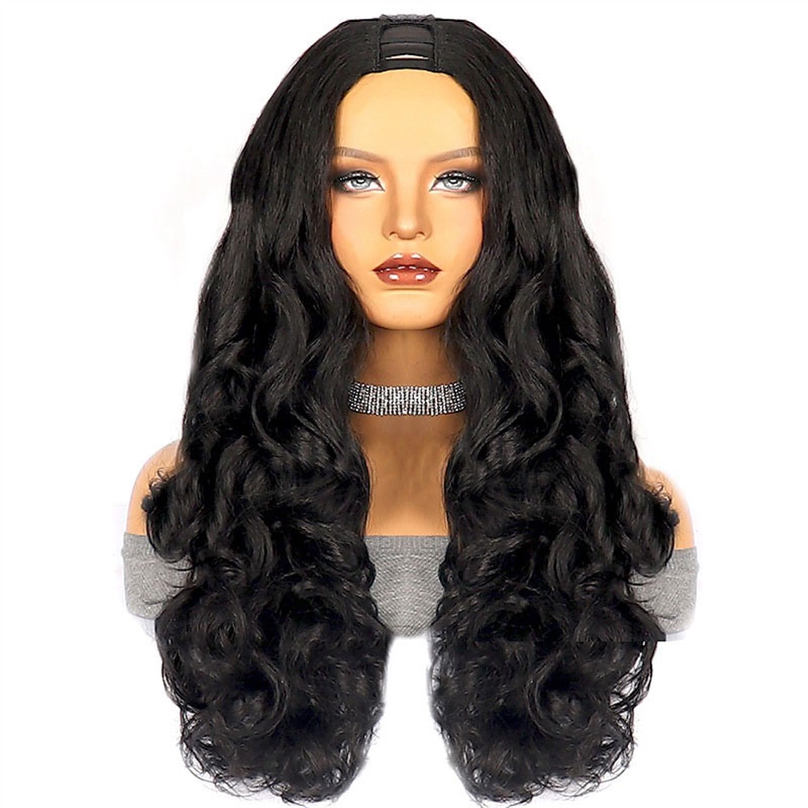 Peruki Część U część V peruka miękka Yaki Body Wave syntetyczna peruka z włosami żaroodporne bezklejowe pół peruki dla czarnych kobiet noszą i chodzą Koronkowa peruka(U Part,14inches)