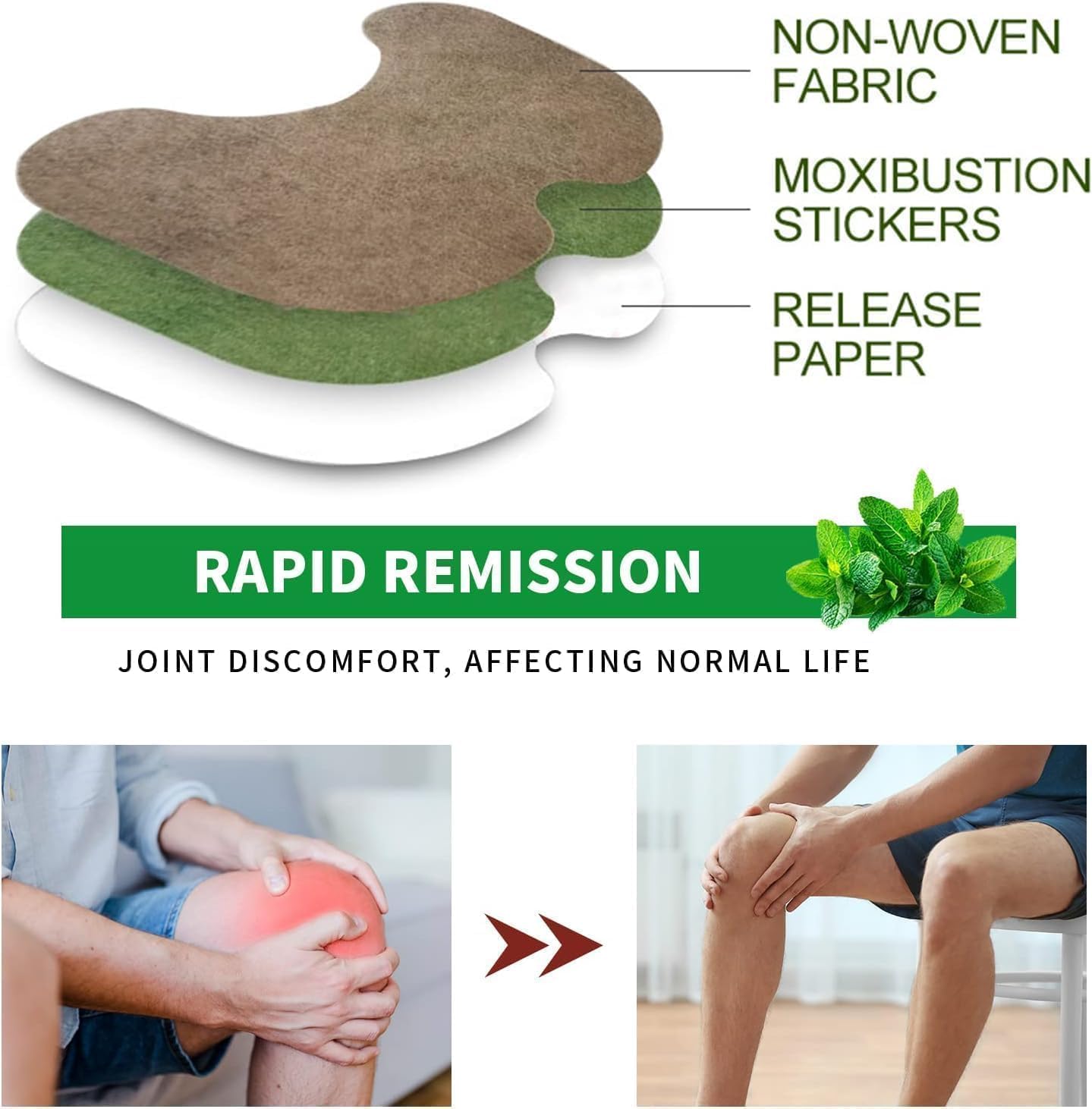 Herbal Knee Pain Relief Patches Arthritis Inflammation Patch Sticker | Instant Relief from Pain | Joint Pain Relief Products Natural Wormwood Extract Patch for Knee (PACK OF 30) 4