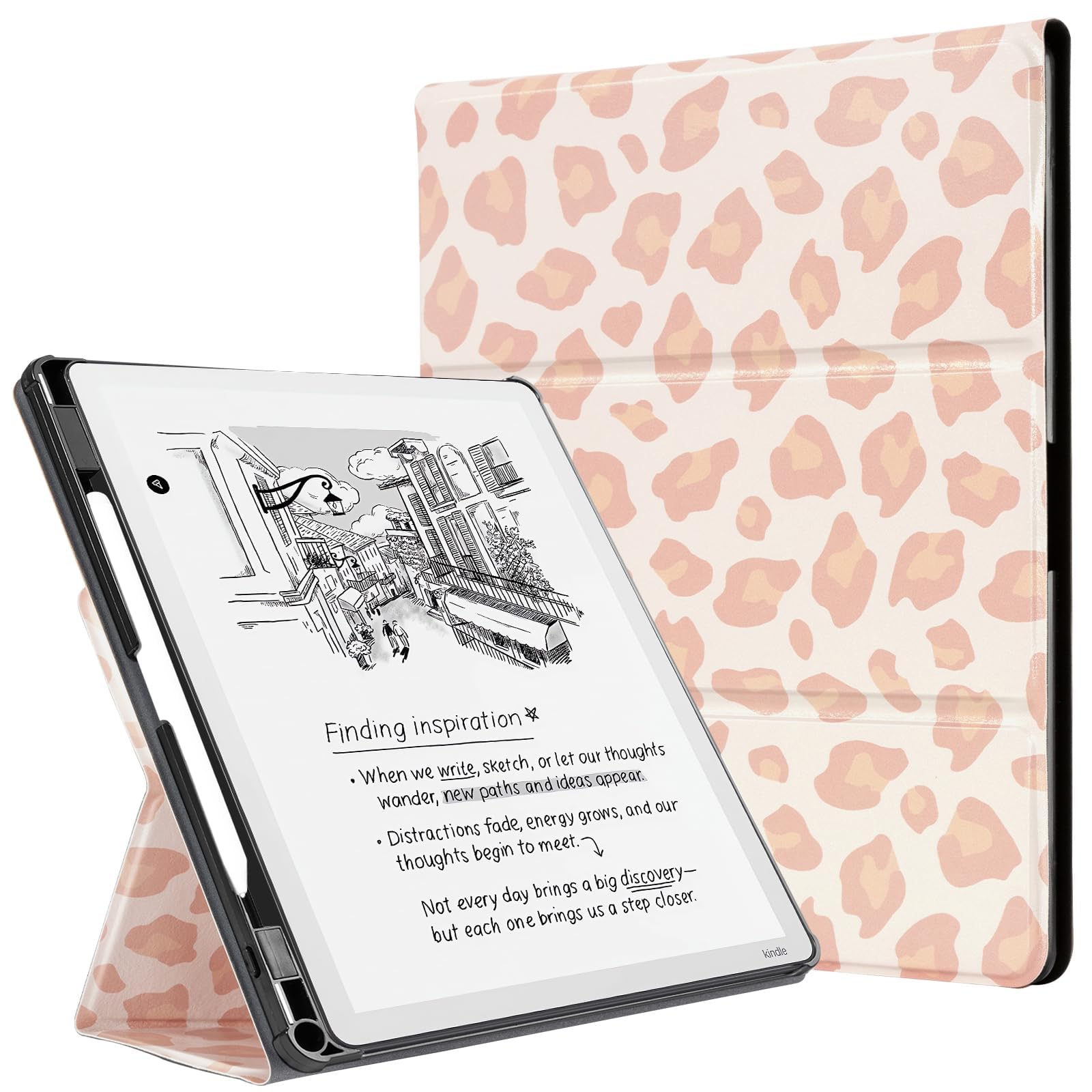 CoBak Case for 11" Kindle Scribe 3rd Generation 2025, Kindle Scribe Colorsoft with Two Viewing Angles - All New PU Leather Cover with Auto Sleep Wake, Pen Holder. Pink Leopard
