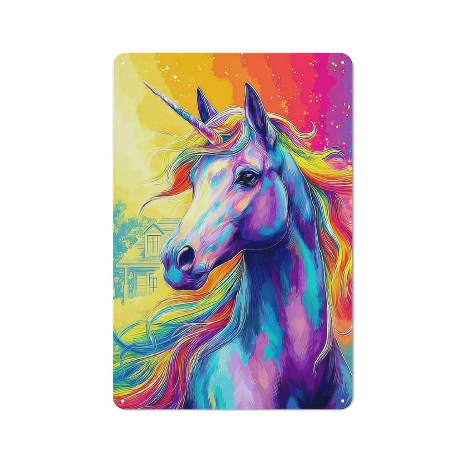 Junmoney Colorful Unicorn Painting Office Metal Sign With Design 30X20cm, Classic Study Room Decor For Office, Study, Studio Or Hallway