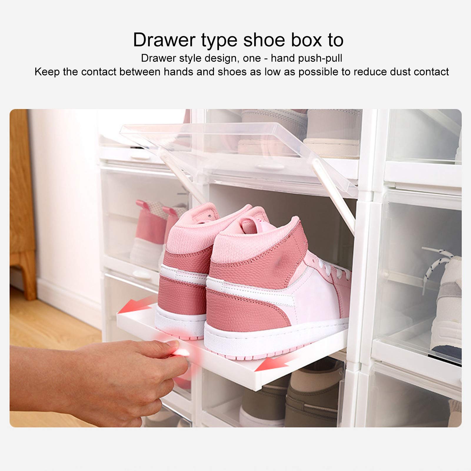 Tissting Scatola Portascarpe Impilabile, Contenitore Organizer per Cassetti per Scarpe in PP Custodia in Plastica Trasparente con Apertura Frontale Durevole per Armadietti Domestici(L*2)