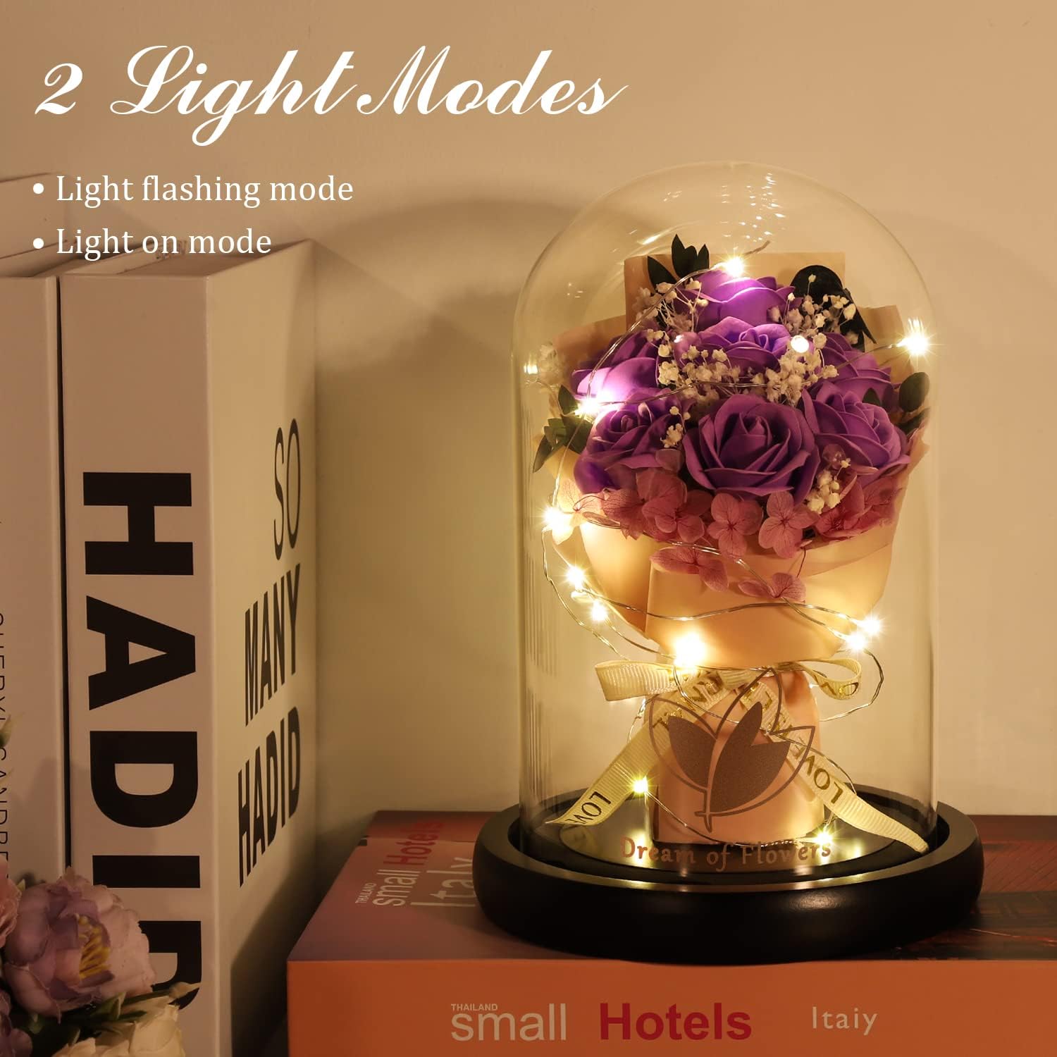 Valentines Day Gifts for Her,Beauty and The Beast Rose in Glass Dome with 2 Light Modes, Enchanted Flower Rose Bouquets Birthday, for Women Mom Wife Girlfriend Sister - Image 5