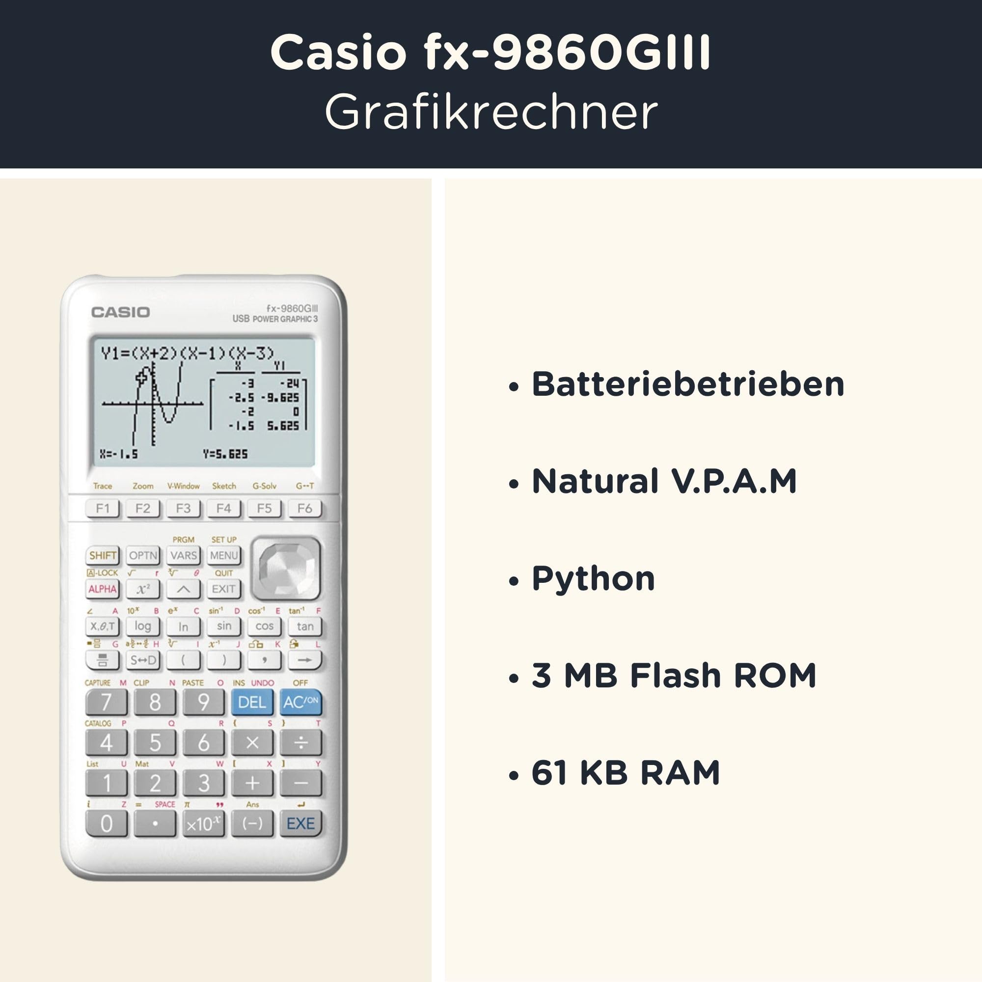 Casio fx-9860GIII inkl. WYNGS Schutztasche Dunkelgrau - Grafikrechner - Basic Set