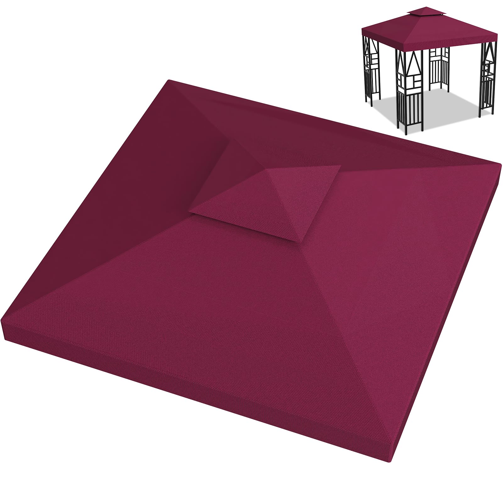 Photo 1 of Ganggend 10x10ft Canopy Replacement Top, Double Tiered Pop up Gazebo Covers Replacement with 12 Velcros, Waterproof UV Protective Nylon, Outdoor Shelter for Grill, Patio, Event, Trade Show (Red)