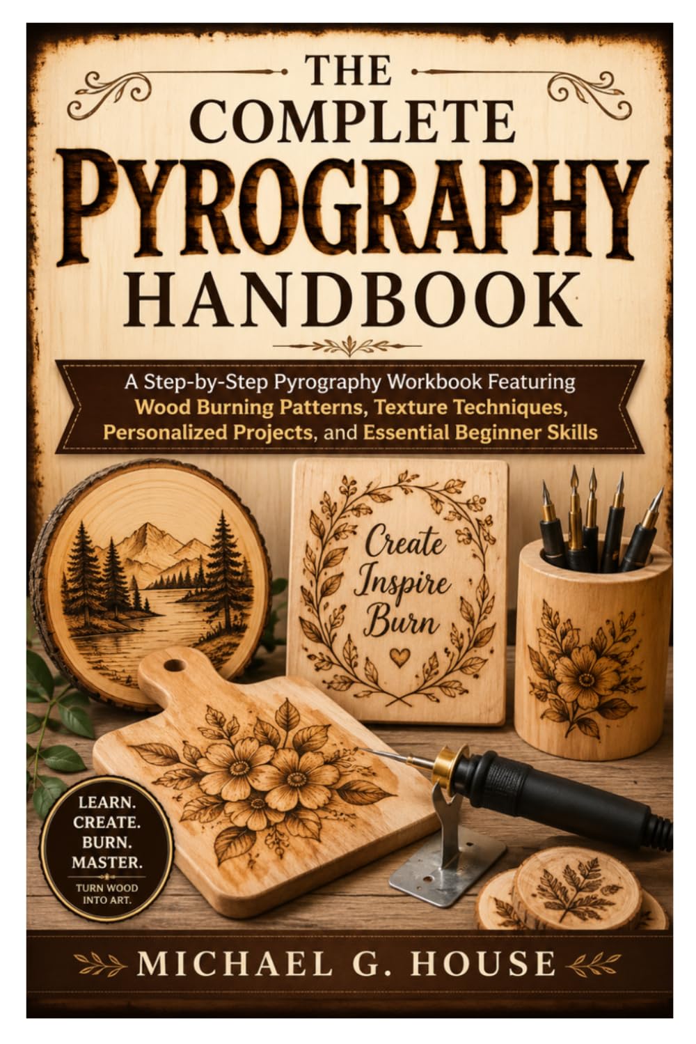 The Complete Pyrography Handbook: A Step-by-Step Pyrography Workbook Featuring Wood Burning Patterns, Texture Techniques, Personalized Projects, and Essential Beginner Skills
