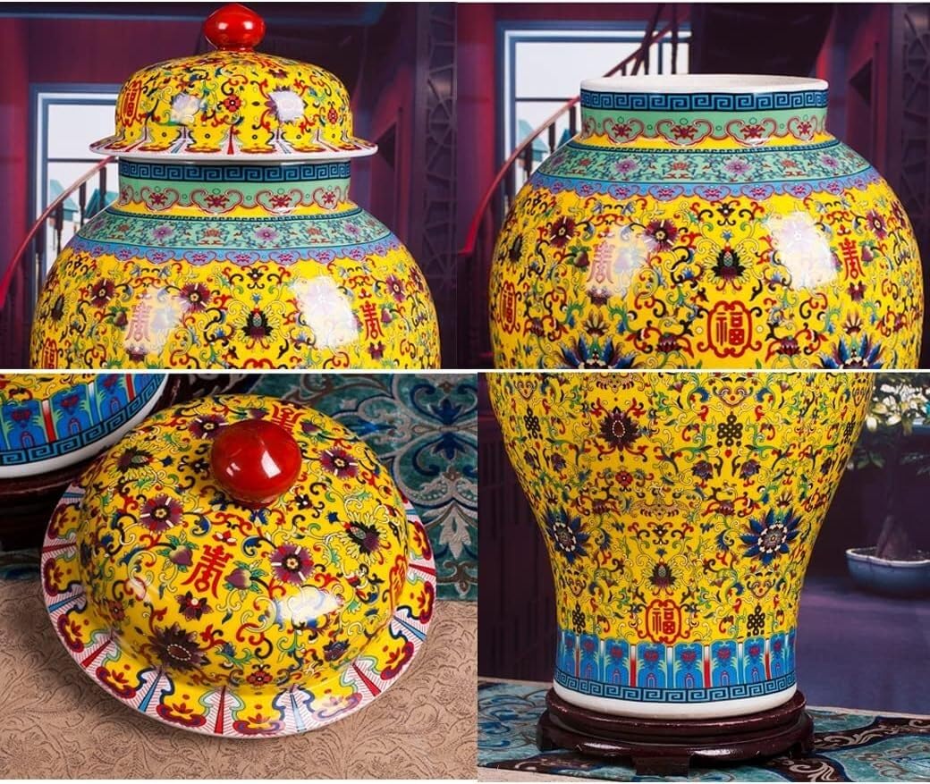 Żółte wazony ceramiczne Słoik na imbir z pokrywką do wystroju