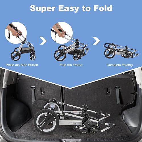 Miniatura 7 de BABY JOY Cochecito de bebé, cochecito reclinable convertible 2 en 1, cochecito plegable con arnés de 5 puntos, incluye soporte para tazas, funda