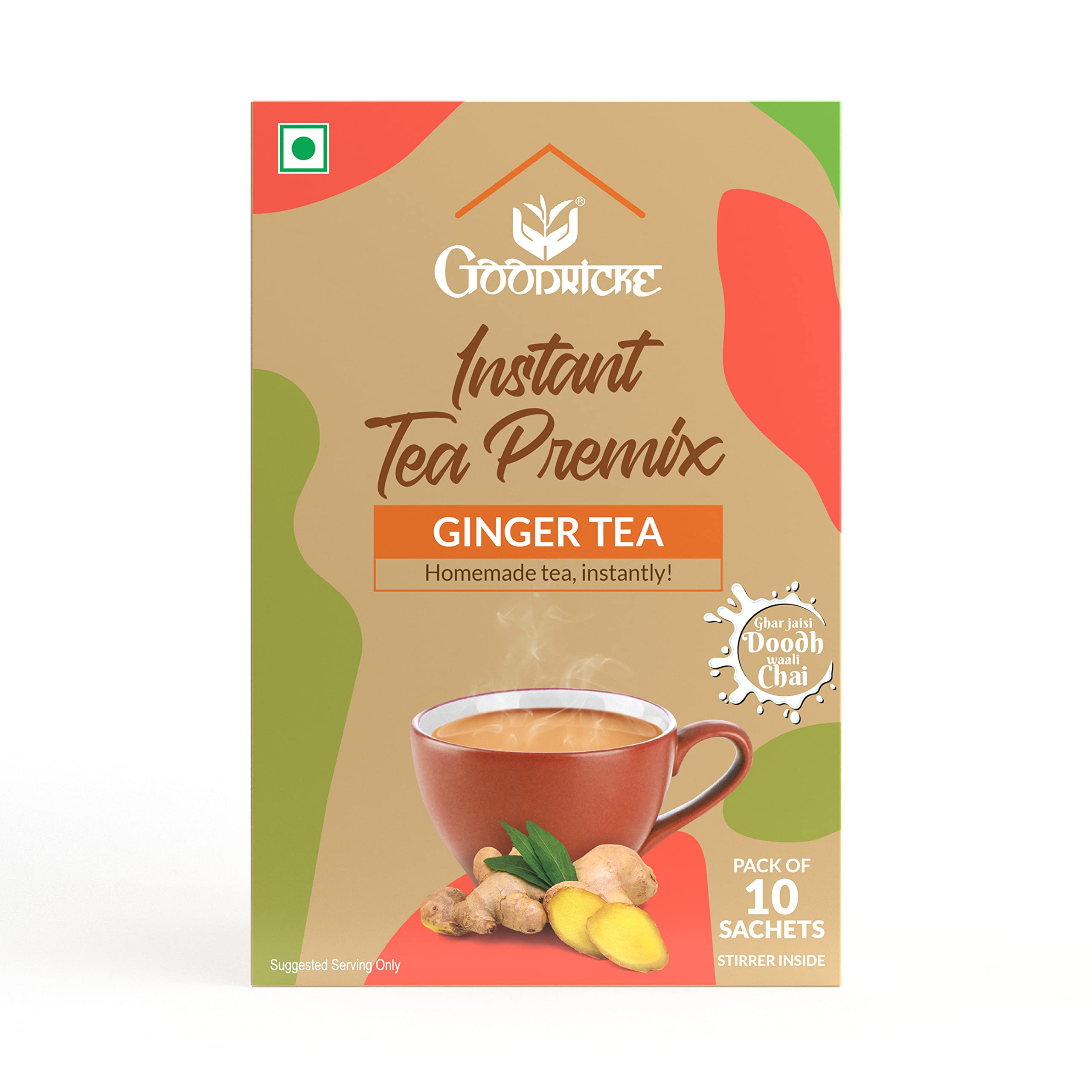Goodricke Instant Tea Premix - Té de jengibre (2 x 10 bolsitas) | Adrak Chai | Bolsitas de té instantáneo premix de jengibre