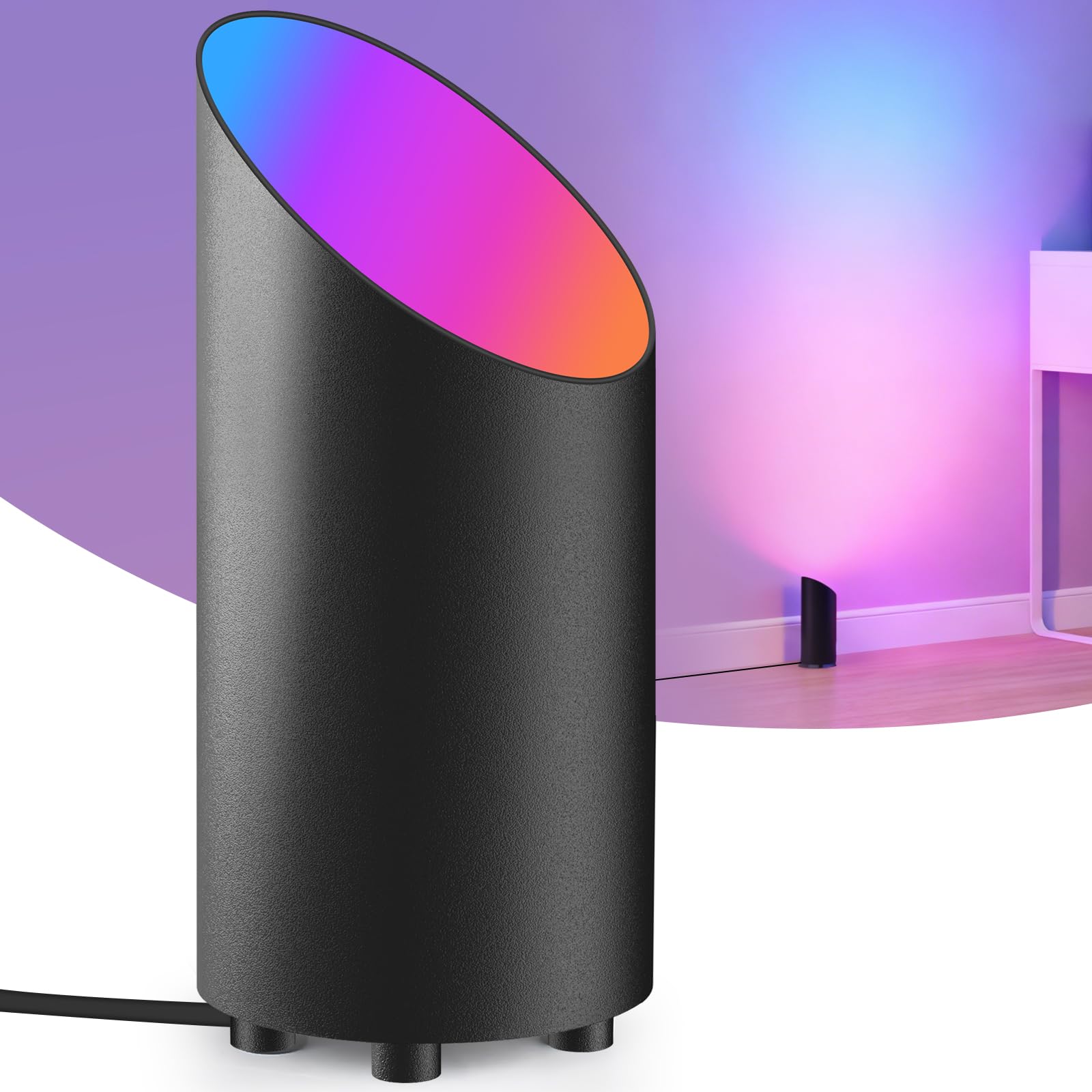GeyouLux 5W RGBW LED Uplight Spot Dimmbar, 16 Millionen Farben Bodenstrahler Innen mit Fernbedienung, MusicSmartLamp App-Steuerung, Musikmodi, DIY-Modus für Wohnzimmer Schlafzimmer Gaming, Schwarz