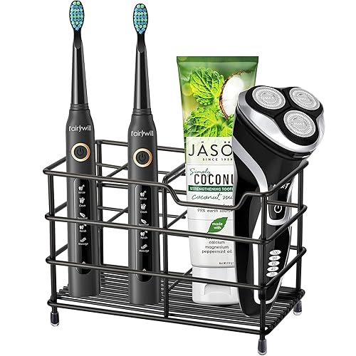 Urbanstrive 304 Stainless Steel Bathroom Toothbrush Holder Toothpaste Holder Stand Bathroom Accessories Organizer, Large, Black - Black - Large