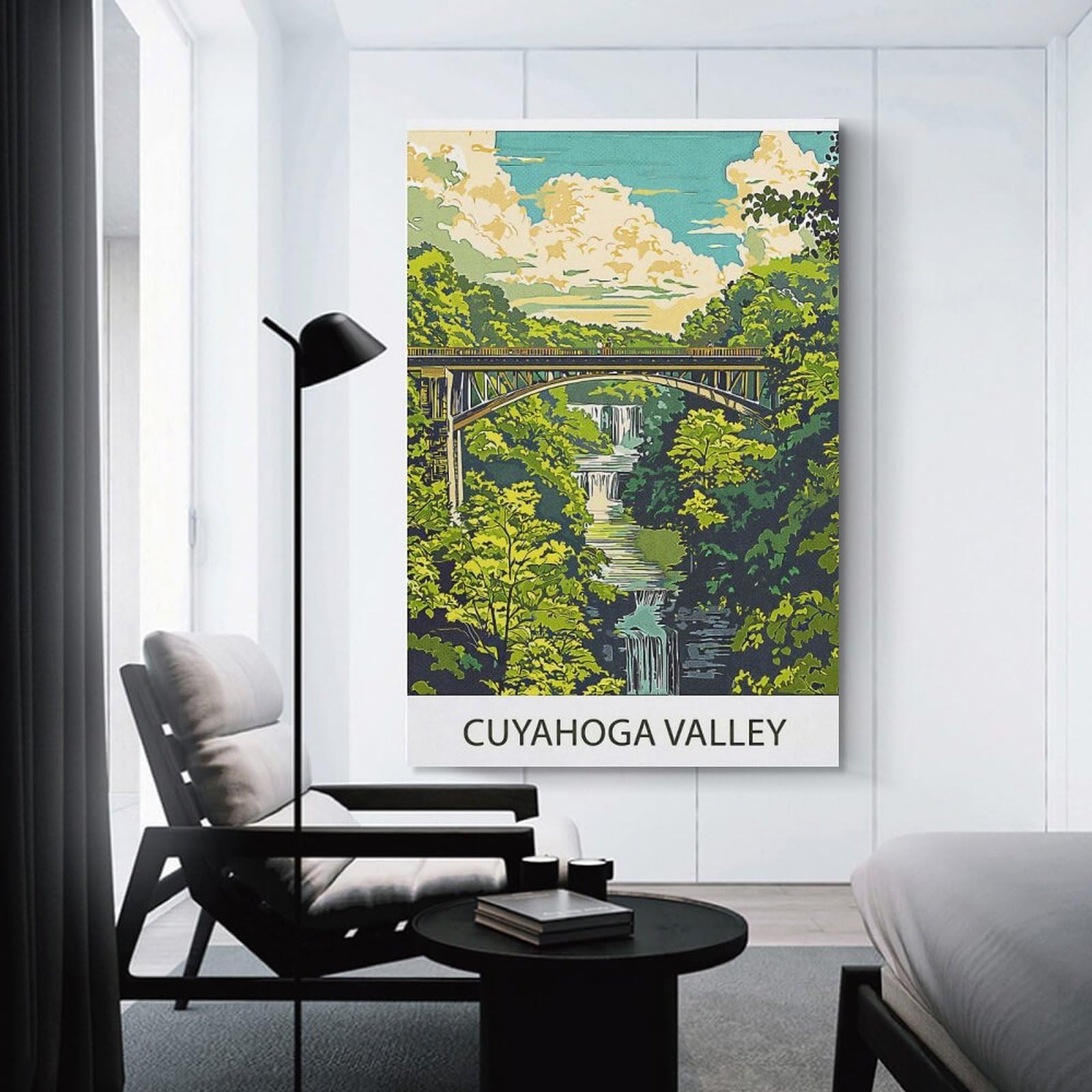 Junmoney Cuyahoga Valley Waterfall Canvas Wall Decor 24x36inch(60x90cm), for Lounge, Study, Hallway Or Flat Walls, Canvas Wall Art That Fits Changing Layouts