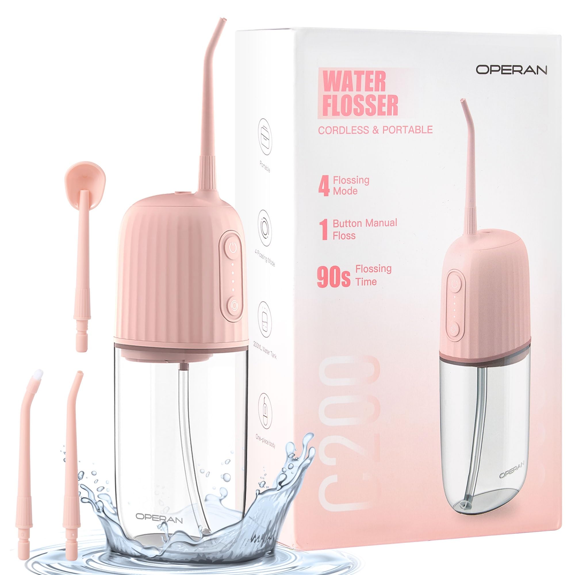 Operan Wireless Water Flosser, Portable Electric Water Dental Flossers,PINK