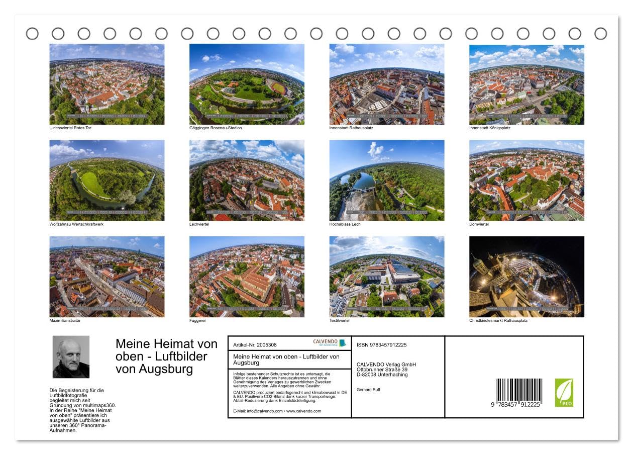 Meine Heimat von oben - Luftbilder von Augsburg (Tischkalender 2026 DIN A5 quer), CALVENDO Monatskalender: Einzigartige Luftaufnahme von der Stadt Augsburg