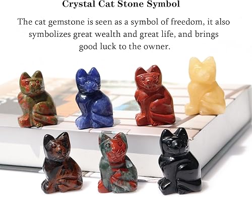Miniatura 6 de Mezcla de estatua de gato, 6 piezas naturales de mini gato, talladas a mano, piedra preciosa de gato de la suerte para decoración del hogar, regalo