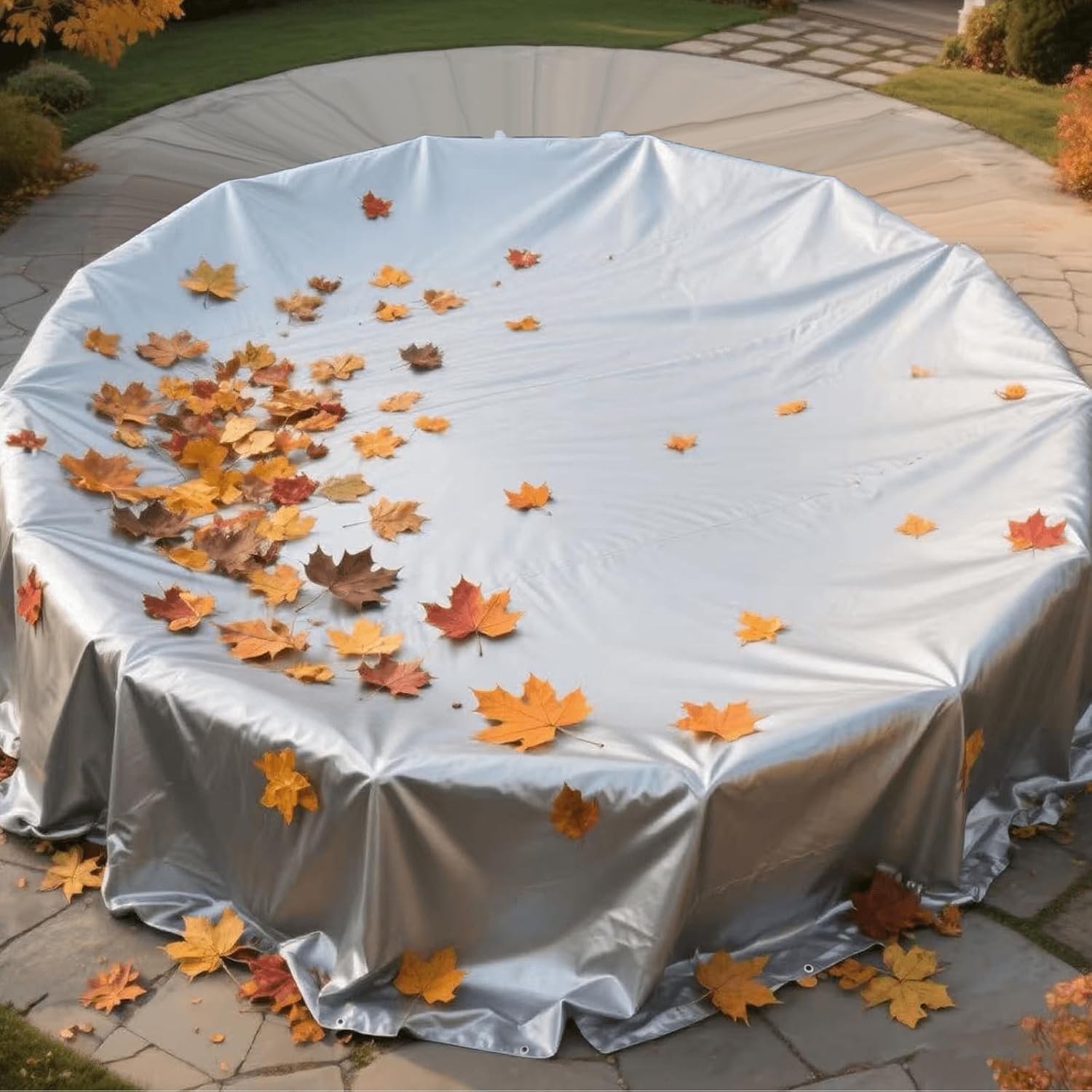 Telone Occhiellato Idrorepellente 200 x 350 cm Antistrappo Impermeabile Telone di Copertura con Occhielli per Esterno, Giardino, Gazebo, Campeggio, Piscina, Barche, Legno, Argento