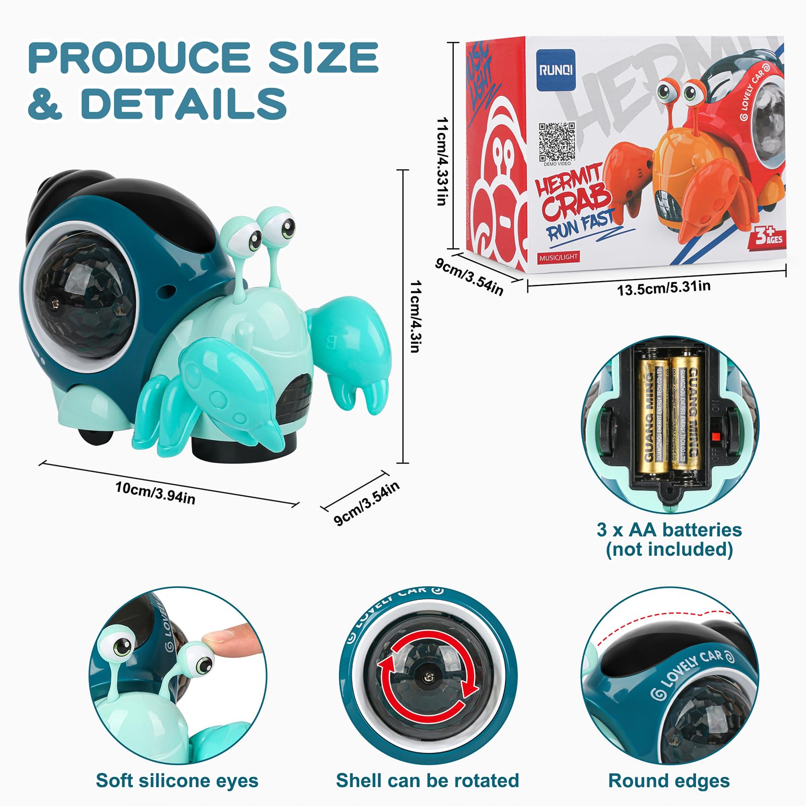 AUTOKAKUM Electronic Crab Toy, Cute Luminous Crab Toys Toddler Crawling Toy with Music and Light Interactive Sensory Toys for Boys Girls (Crab Green)