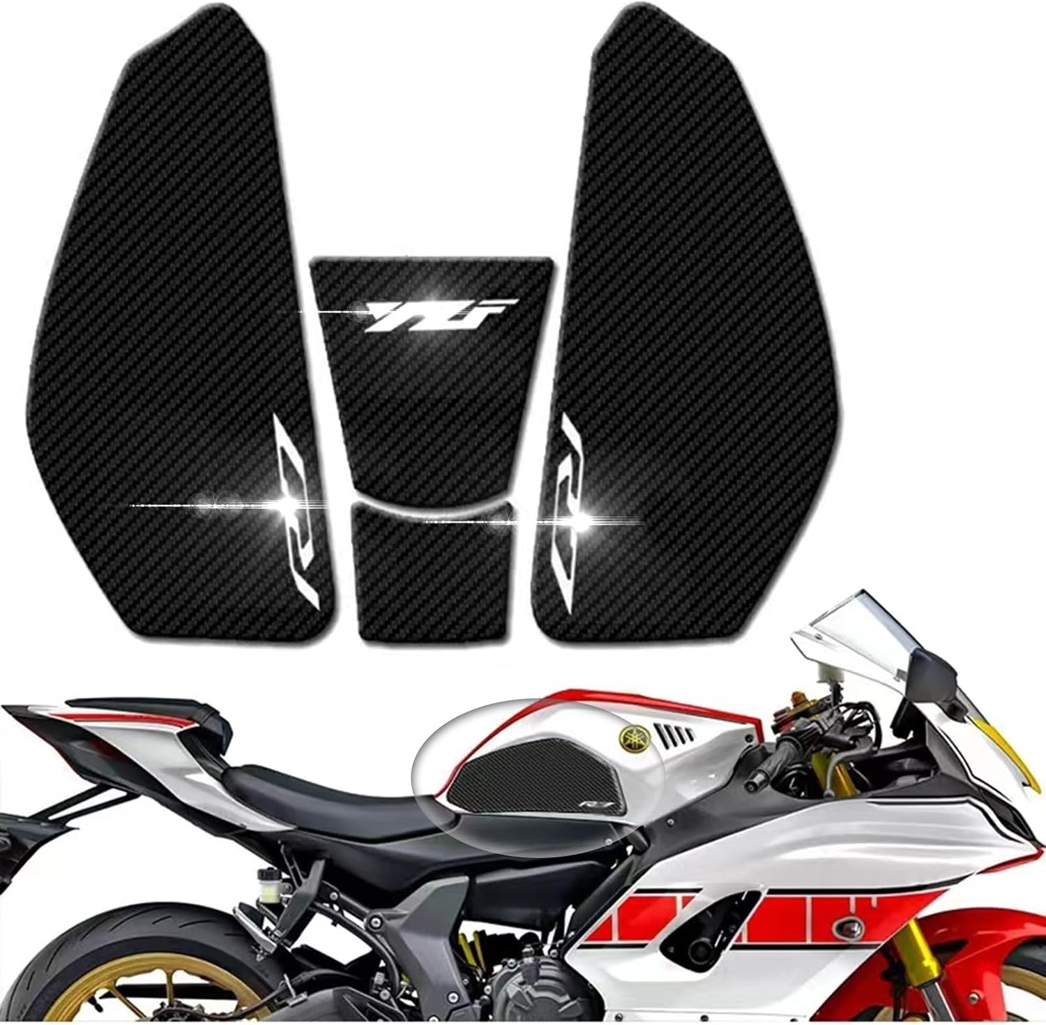 Upgrade Motorcycle Side Fuel Tank Pad Protector Stickers Decal Non-Slip Gas Knee Grip Traction Pad Compatible with Yamaha YZF R7 YZF R7 R7 2022 2023, Waterproof, Self-Adhesive, PVC(Gray)